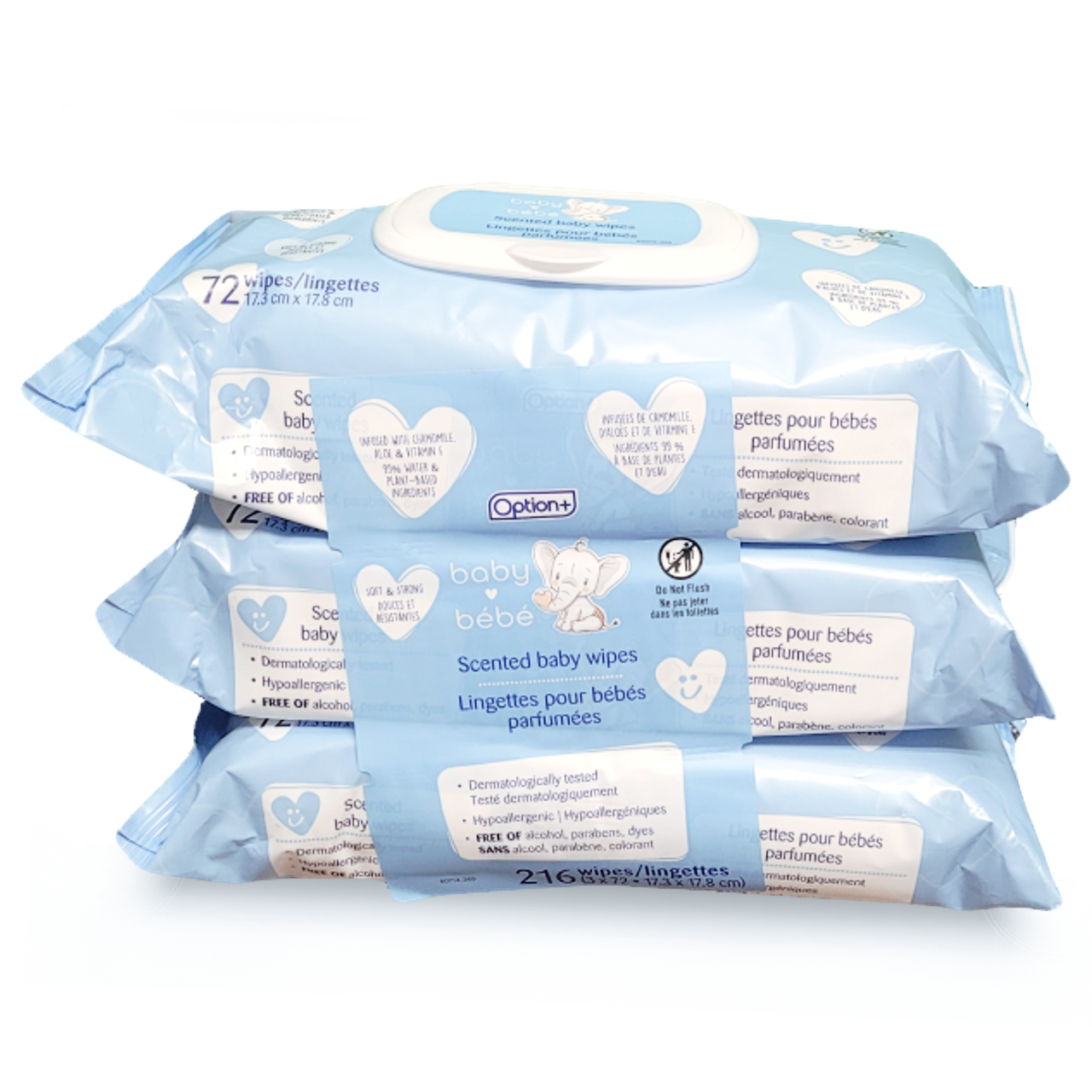 Option+ Scented Baby Wipes | 3 Packs x 72 Wipes