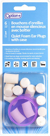 Option+ Quiet Foam Ear Plugs with Case | 6 Pairs + 1 Case