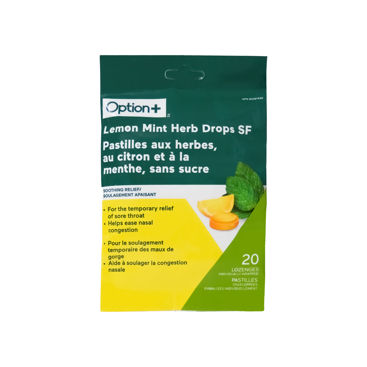 Option+ Soothing Relief Mint Herb Drops | 20 Lozenges