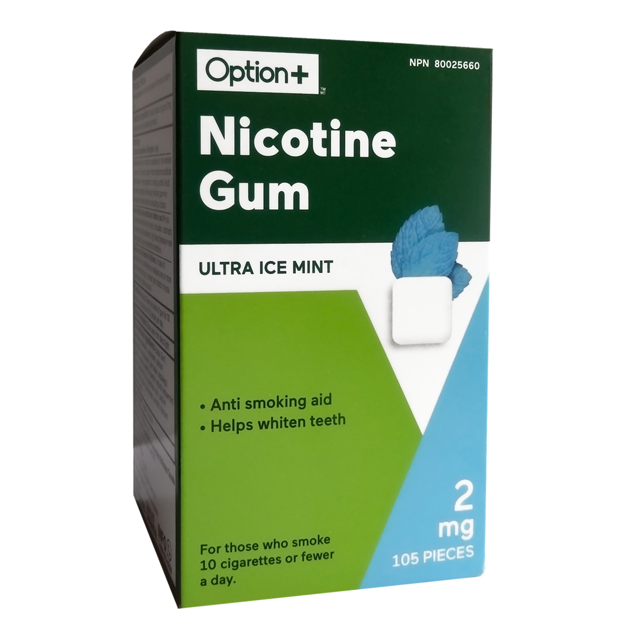 Option+ Nicotine Gum 2 mg, Ultra Ice Mint Flavour | 105 Pieces