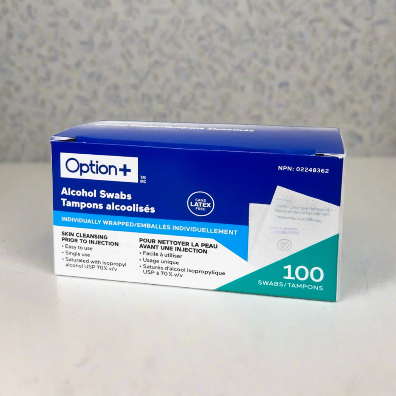 Option+ Alcohol Swabs | 100 Individually Wrapped Swabs
