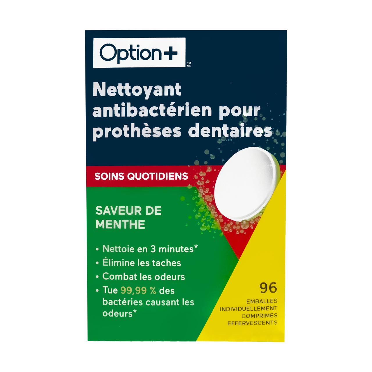 Option+ - Antibacterial Denture Cleanser Daily Care - Mint Flavour | 96 Tablets