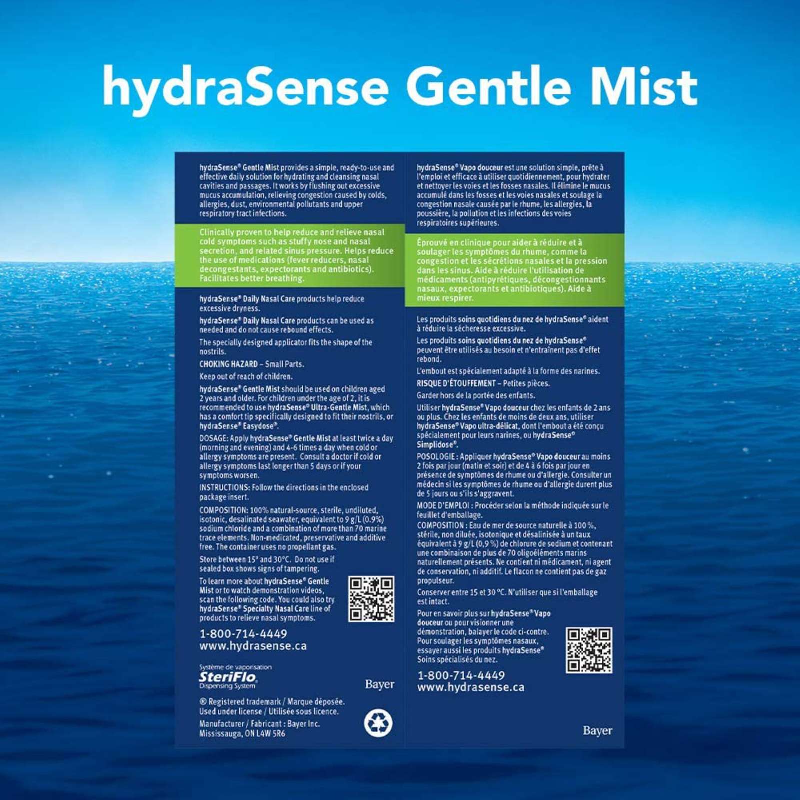hydraSense Gentle Mist Nasal Spray, Daily Nasal Care, Fast Relief of Nasal Congestion, 100% Natural Source Seawater, Preservative-Free, 210 mL