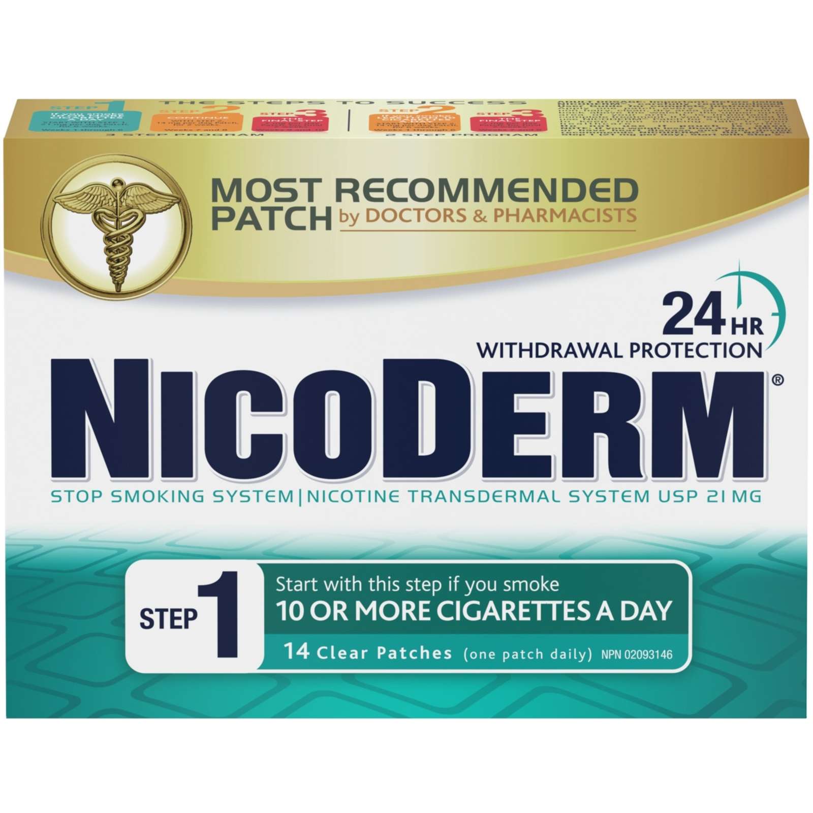 NICODERM® Stop Smoking System, STEP 1, 14 clear patches (one patch daily) 21 mg/day