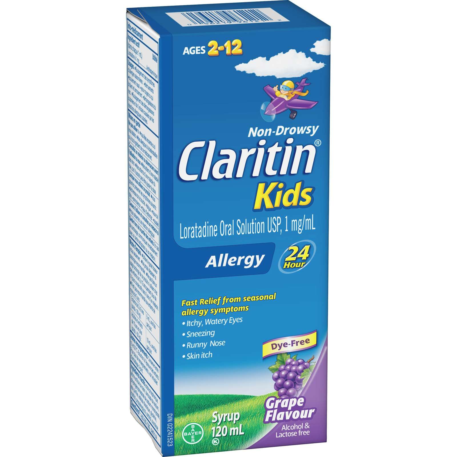 Claritin Kids, Allergy Medicine, 24-Hour Non-Drowsy Relief Syrup, Grape Flavour, 120 mL