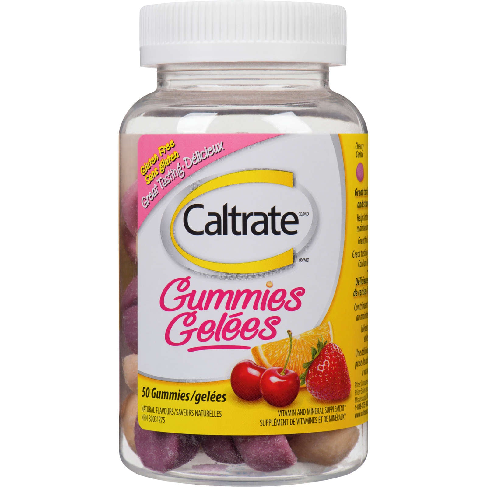 Caltrate Calcium & Vitamin D3 Bone Health Supplement Gummies, Cherry, Orange & Strawberry, 50 Count