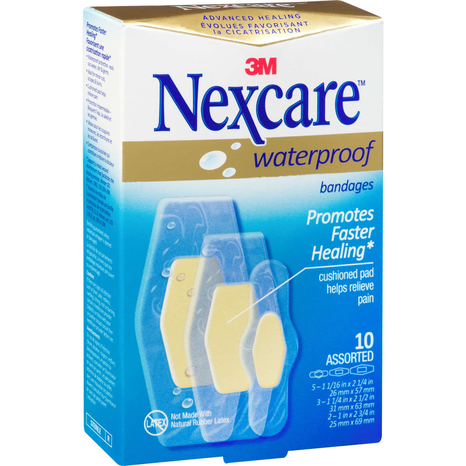 Nexcare™ Advanced Healing Waterproof Hydrocolloid Bandages, Ast. Sizes, 10 pk