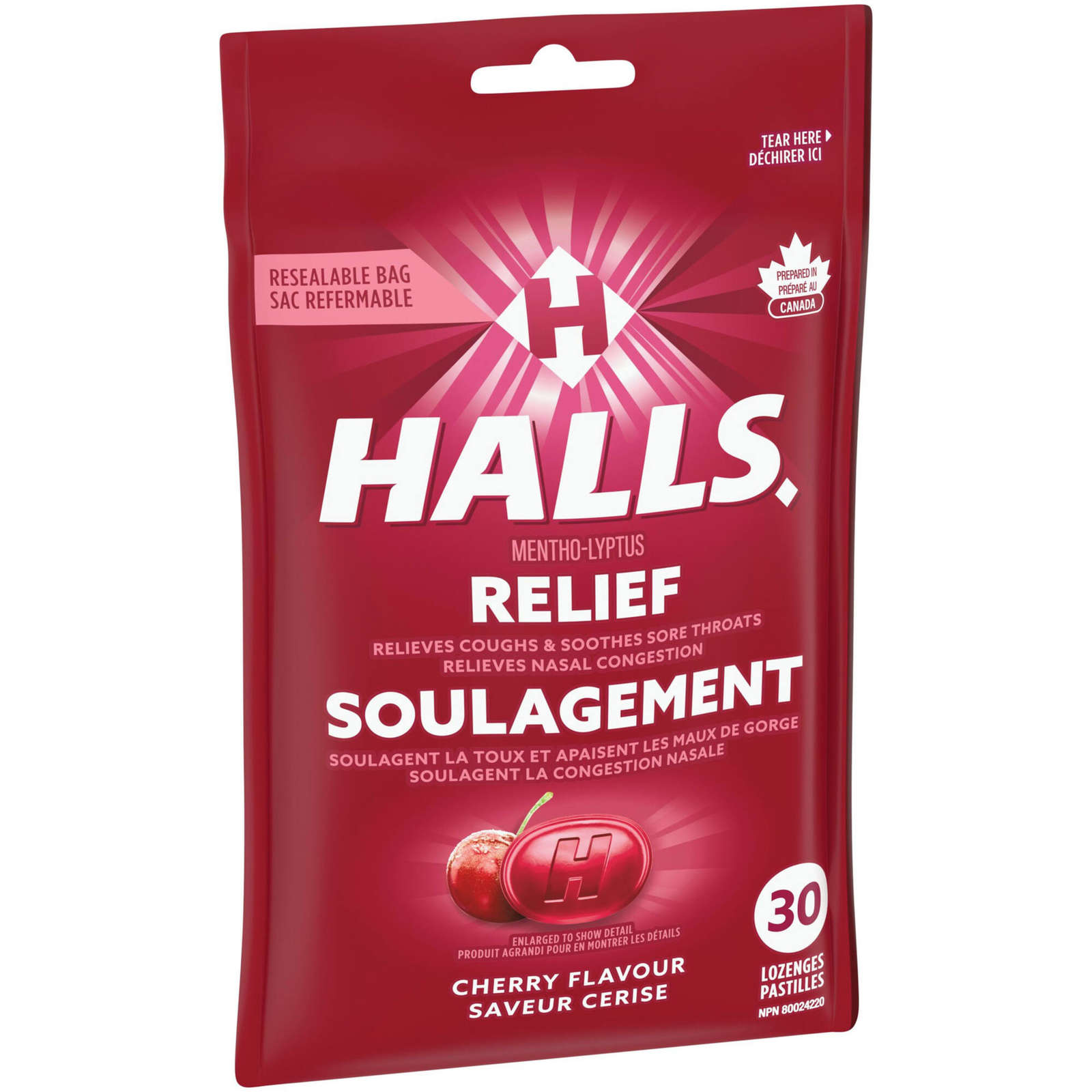 Halls Relief Mentho-Lyptus Cherry Flavour, 30 Cough Drops