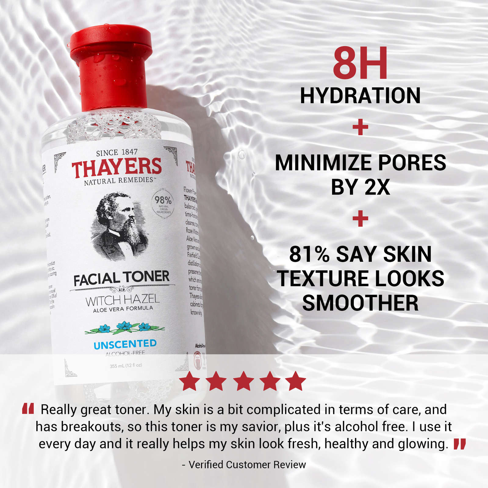 Unscented Alcohol Free Witch Hazel Face Toner with Aloe Vera