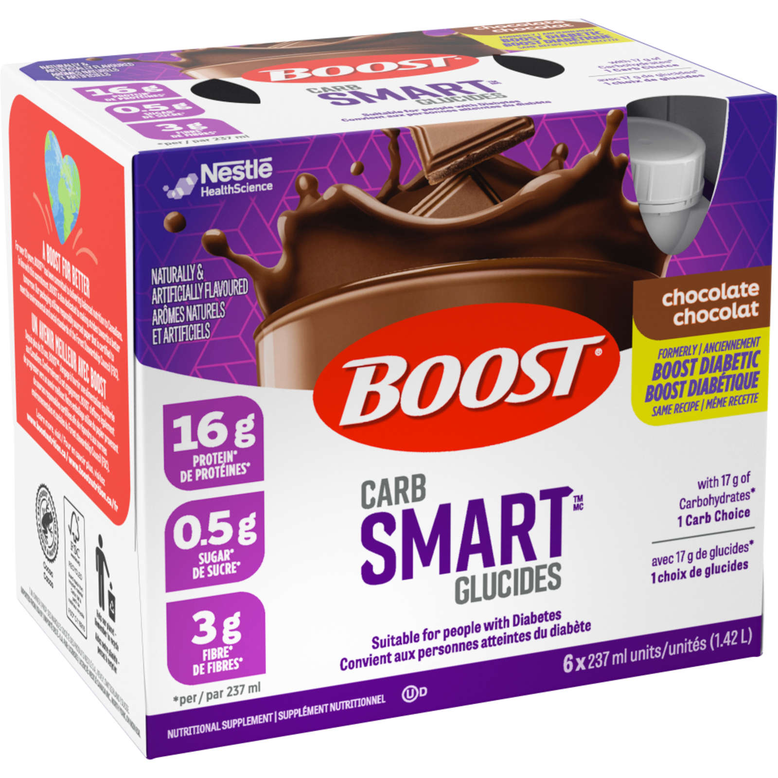 Diabetic Chocolate Nutritional Supplement Drink, Pack of 6, 6 x 237 ml