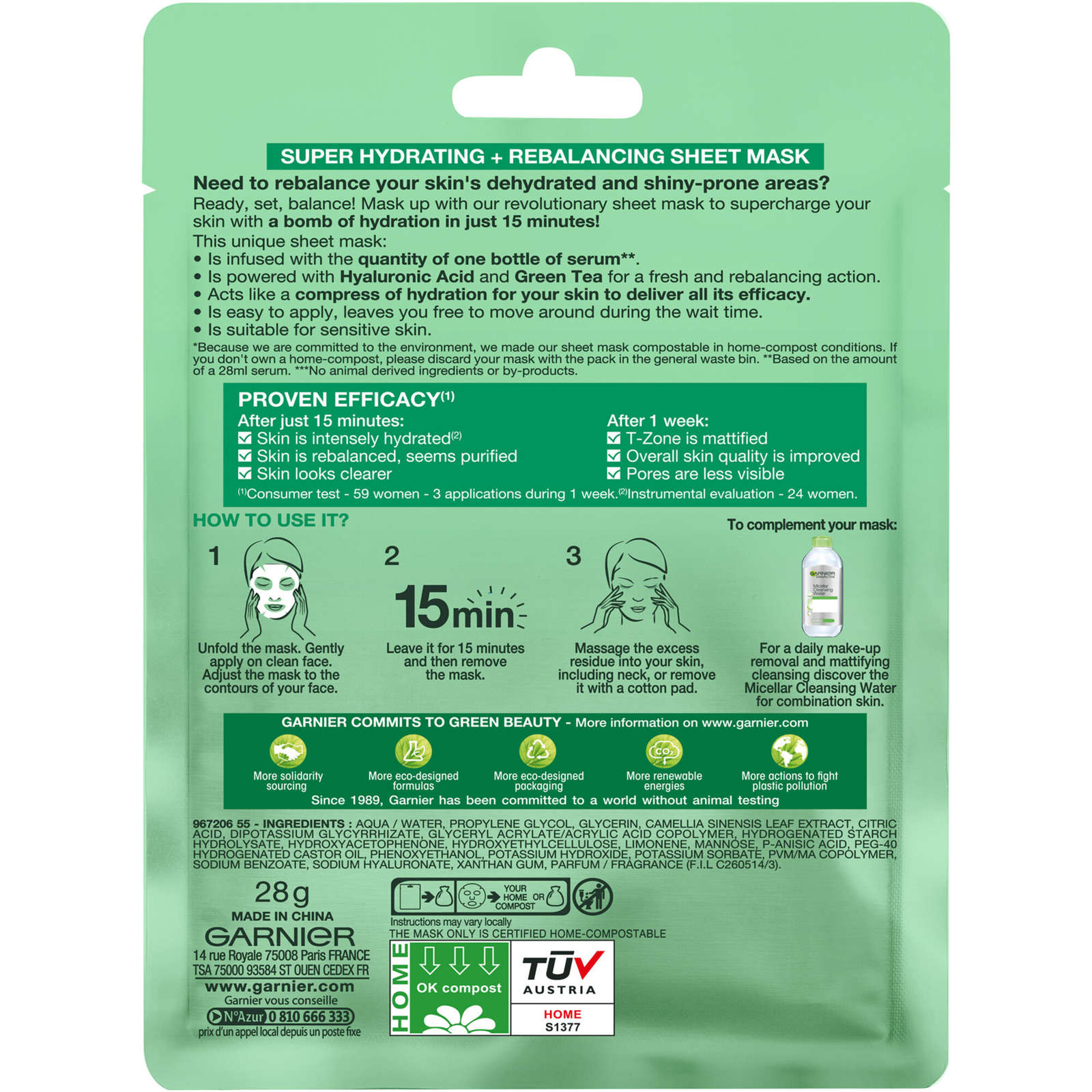 SkinActive Moisture Bomb Super Hydrating + Rebalancing Sheet Mask with Hyaluronic Acid + Green Tea