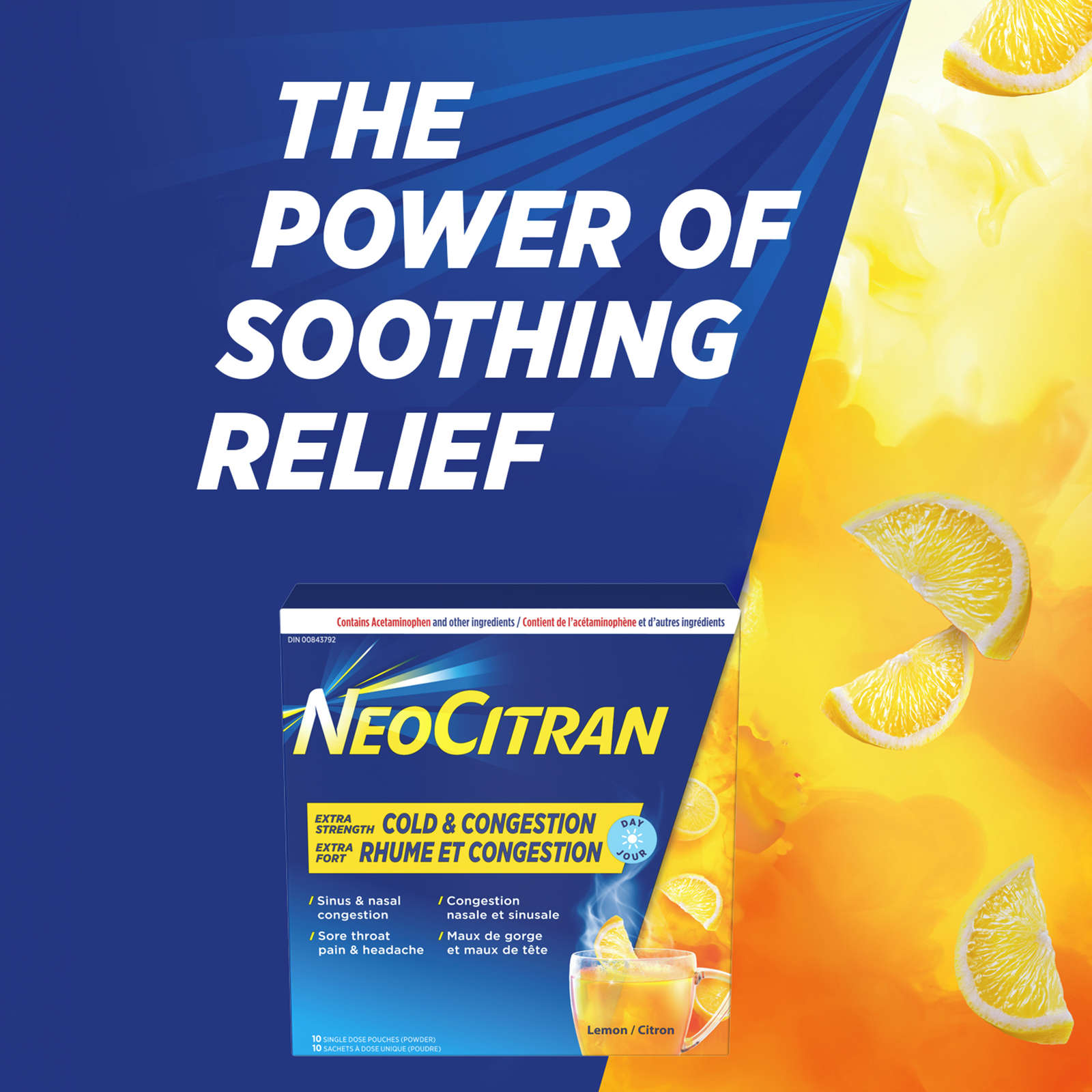 NeoCitran Cold & Congestion Hot Liquid Medication Non-Drowsy Extra Strength Lemon 10 pack