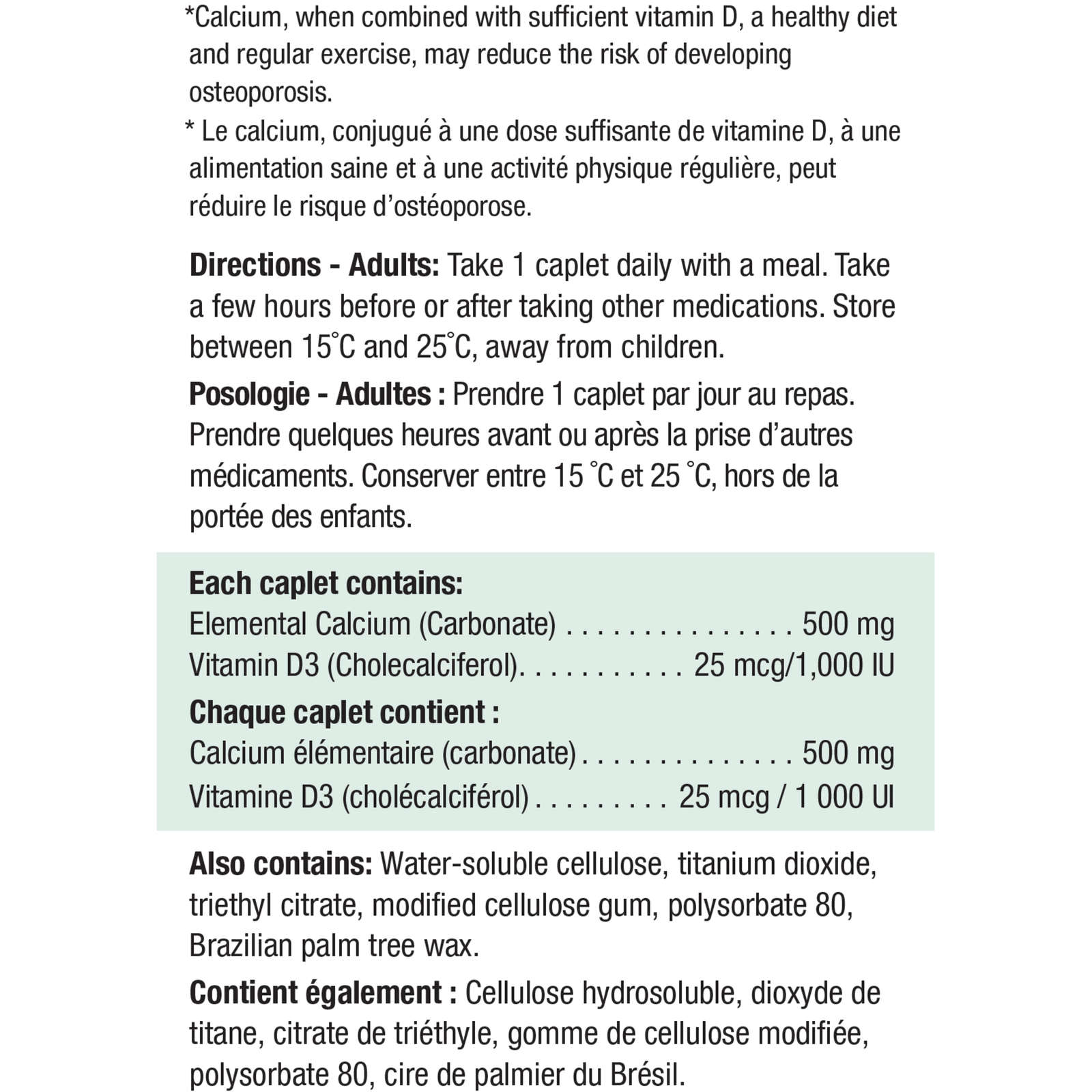 Calcium Vitamin D3 1,000 IU Caplets, 500 mg