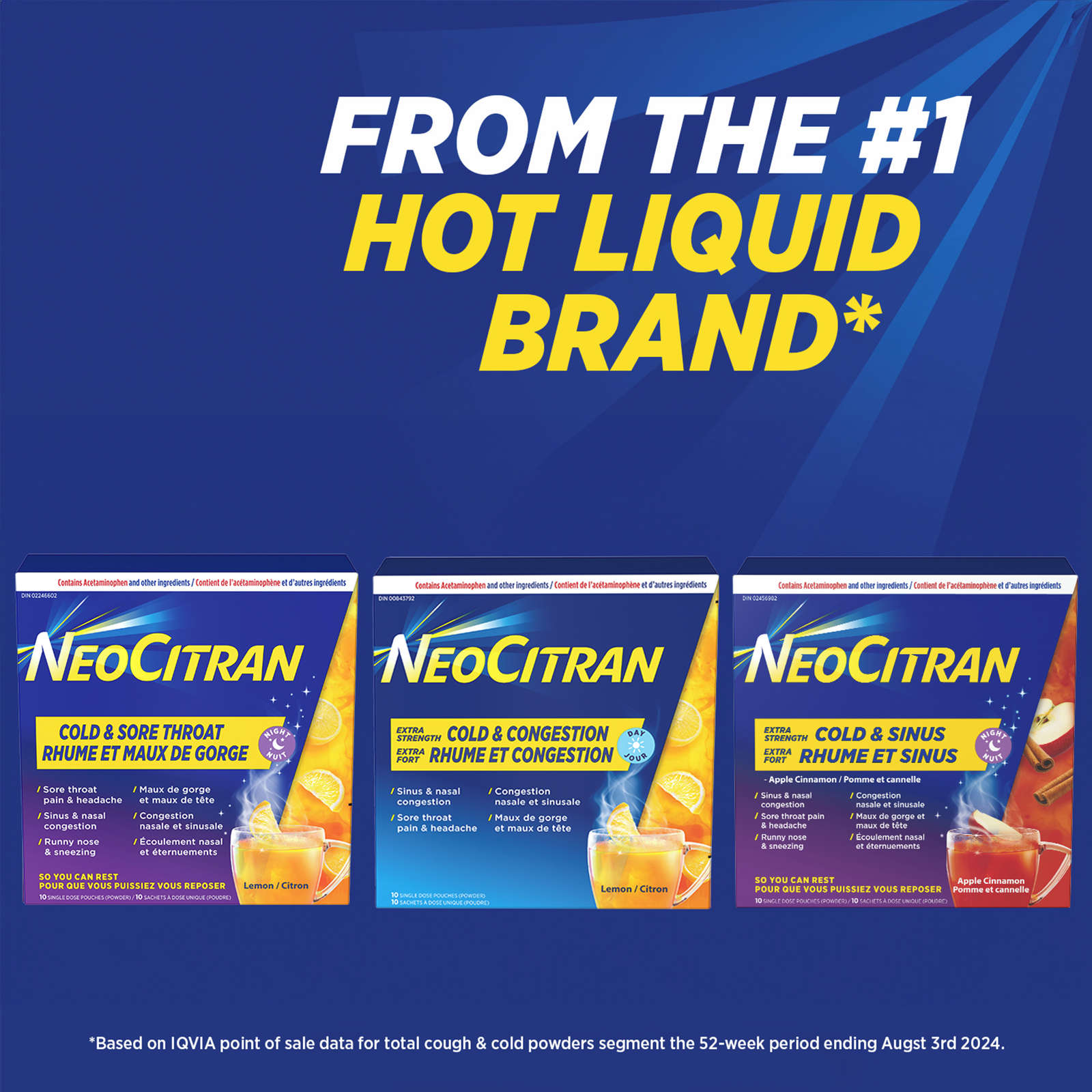 NeoCitran Cold & Congestion Hot Liquid Medication Non-Drowsy Extra Strength Lemon 10 pack