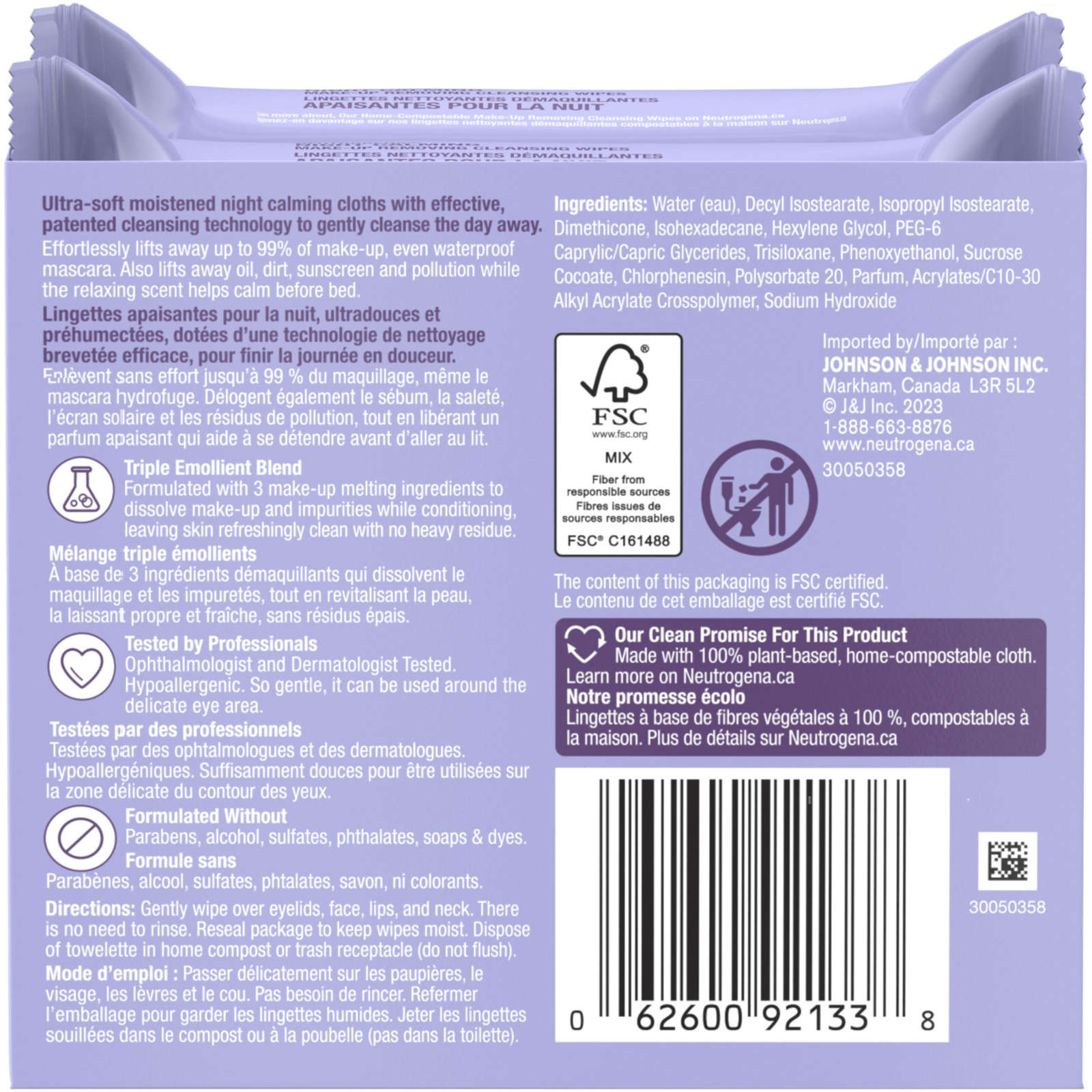 Night Calming Makeup Removing Cleansing Wipes, Special Value Twin Pack