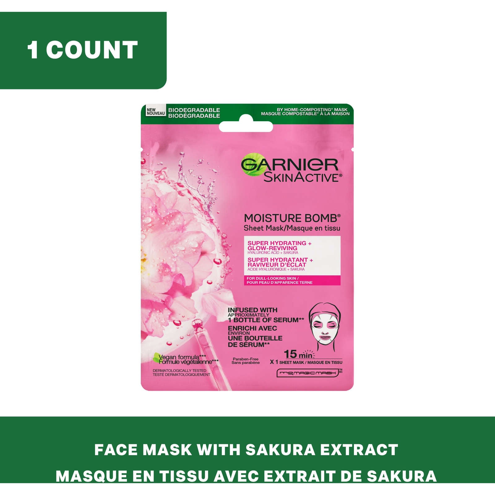 SkinActive Moisture Bomb Super Hydrating + Glow-Reviving Sheet Mask with Hyaluronic Acid + Sakura
