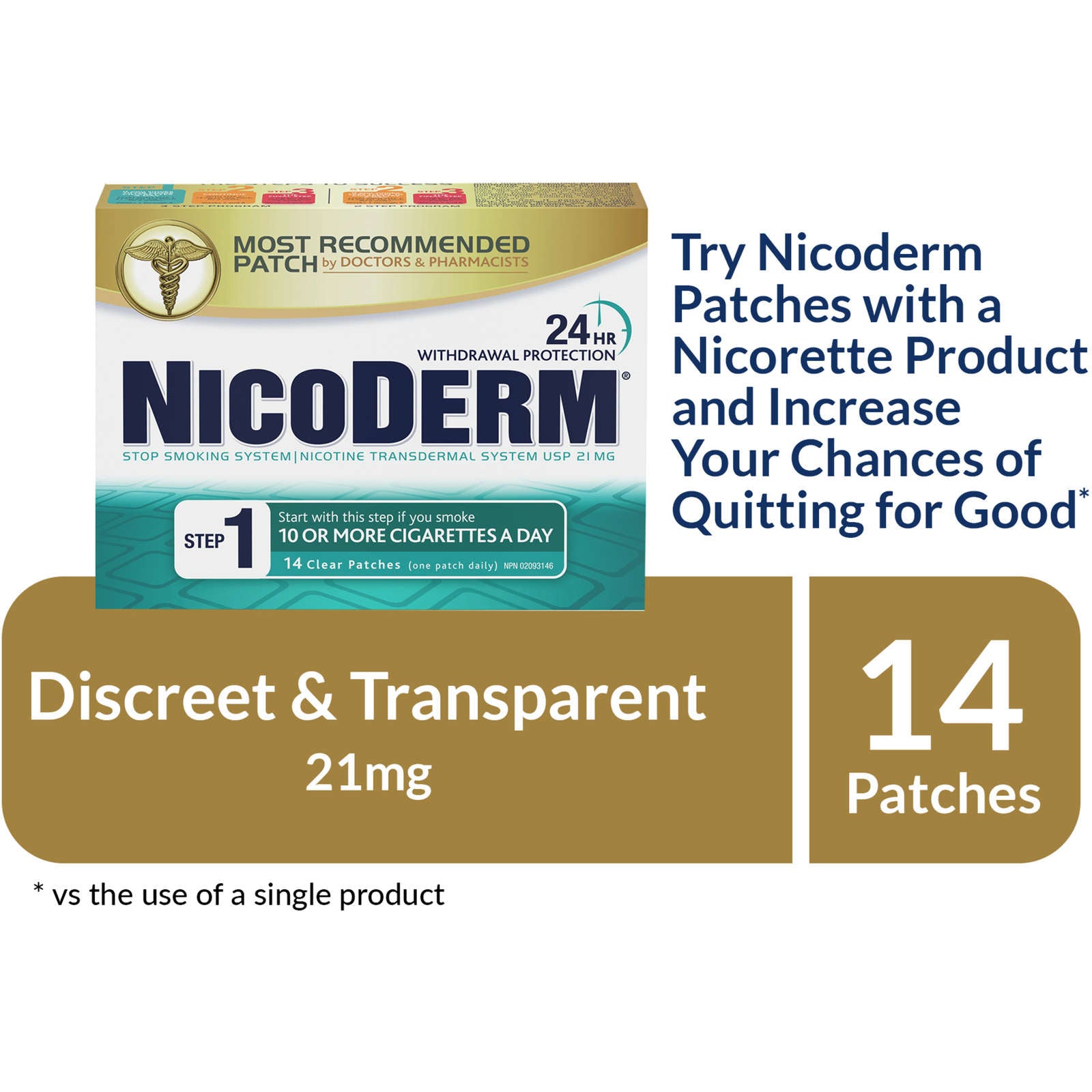 NICODERM® Stop Smoking System, STEP 1, 14 clear patches (one patch daily) 21 mg/day