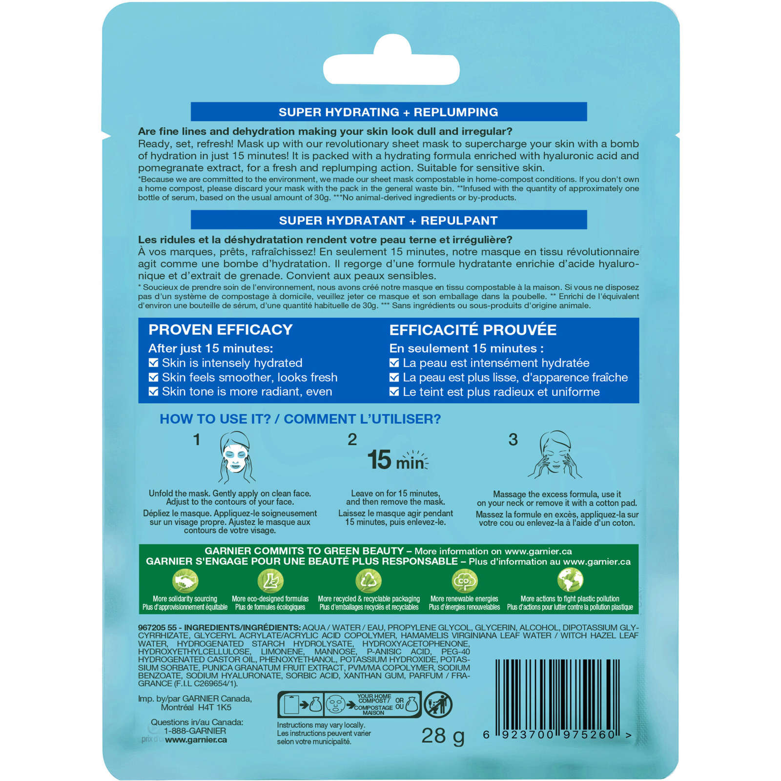 SkinActive Moisture Bomb Super Hydrating Replumping Sheet Mask with Hyaluronic Acid + Pomegranate