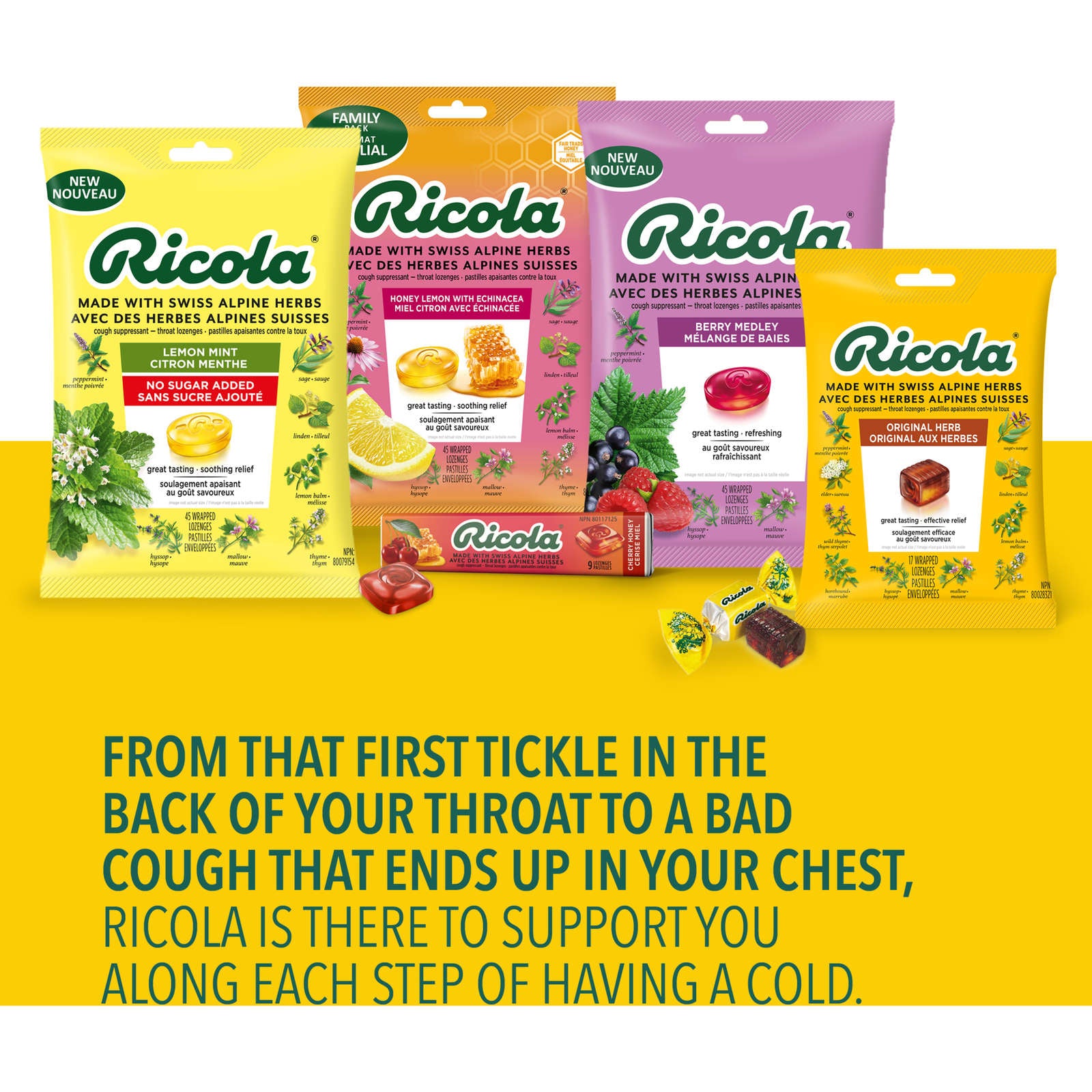 Honey Lemon with Echinacea Family Bag Cough Suppressant Throat Lozenges
