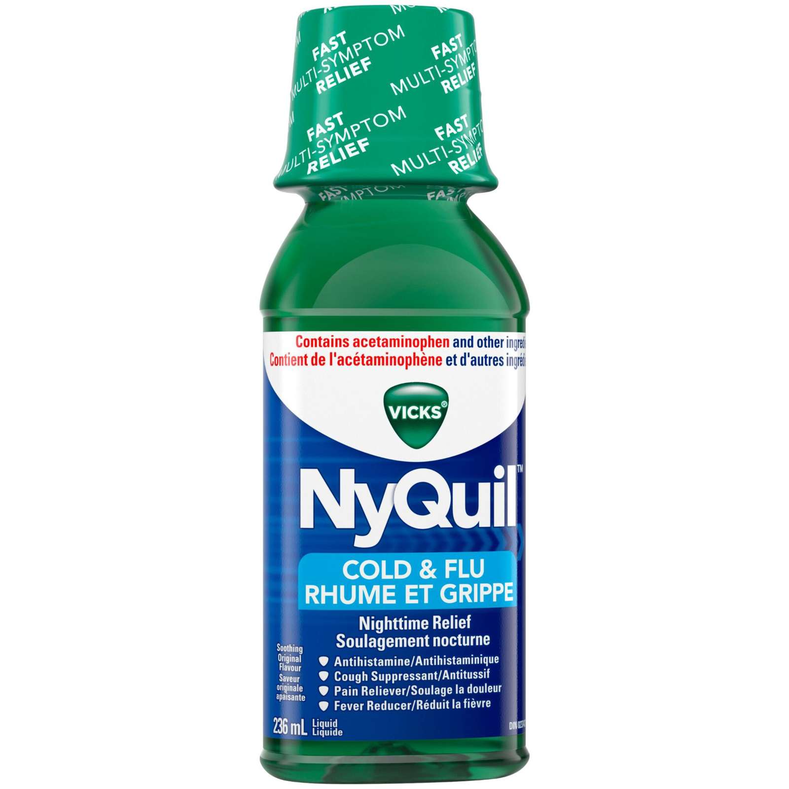 NyQuil Cold & Flu Nighttime Relief Liquid, Original, 236 mL