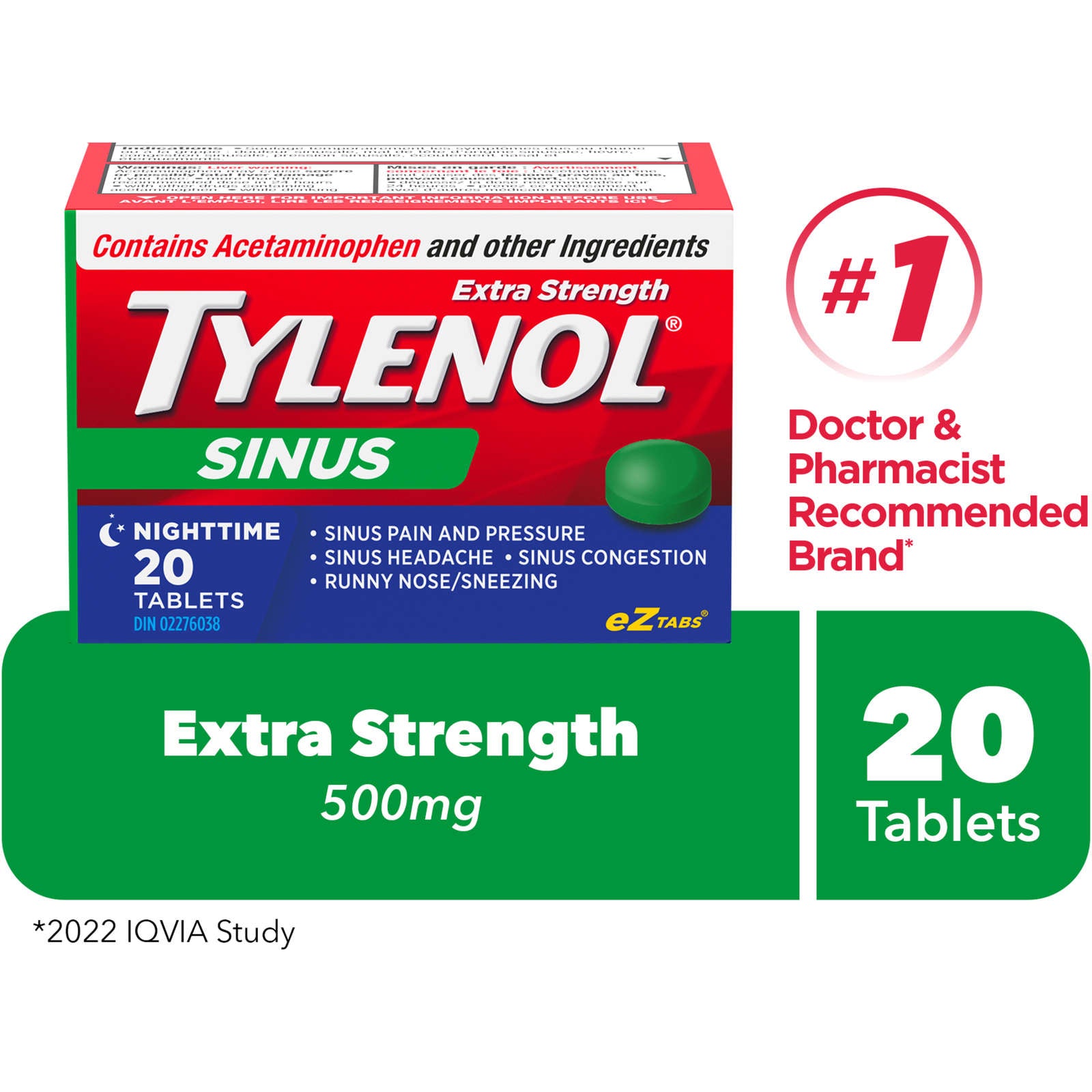 Extra Strength Sinus Relief Night Acetaminophen, 500mg