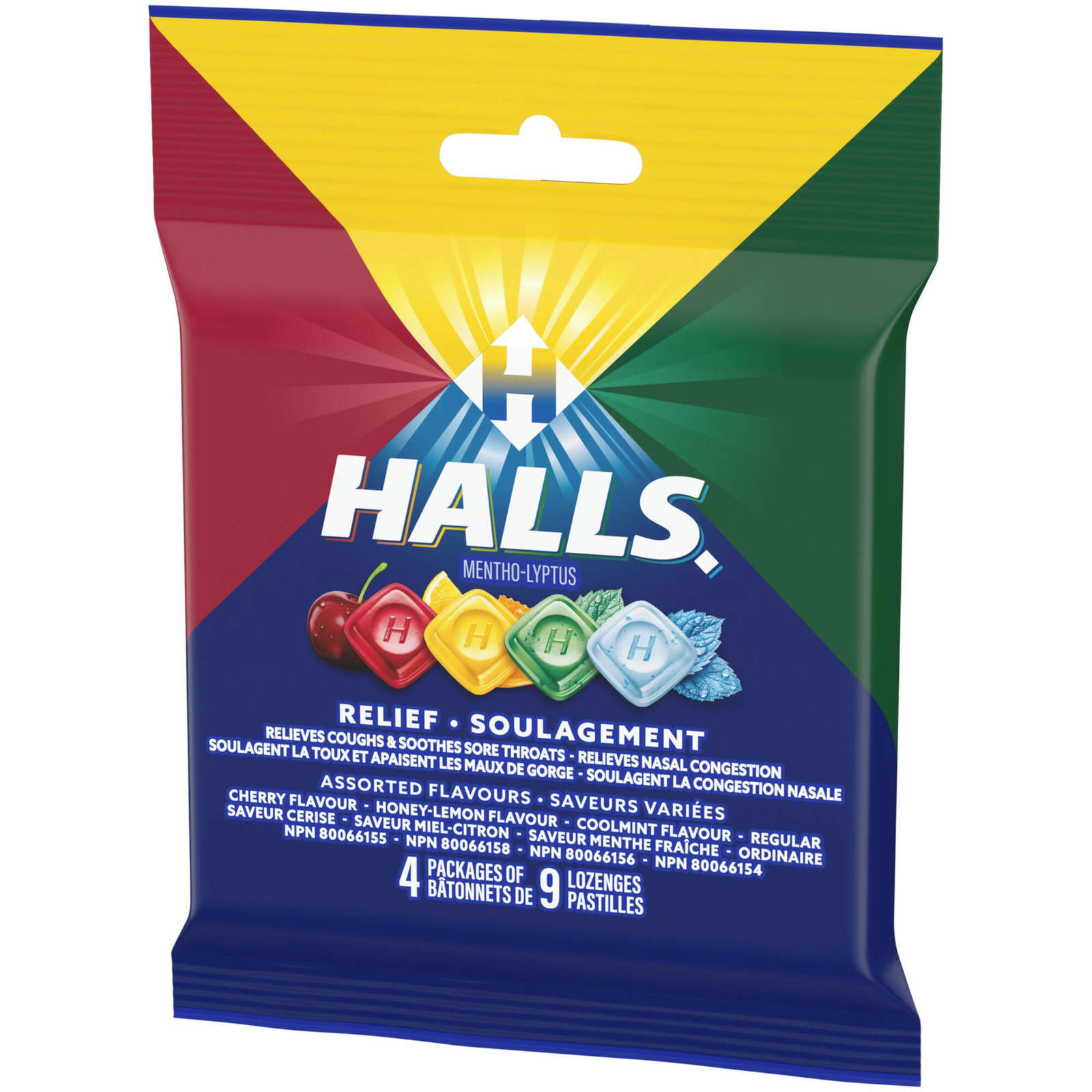 Halls Relief Mentho-lyptus Assorted Flavours, 4 x 9 Cough Drops Multipack
