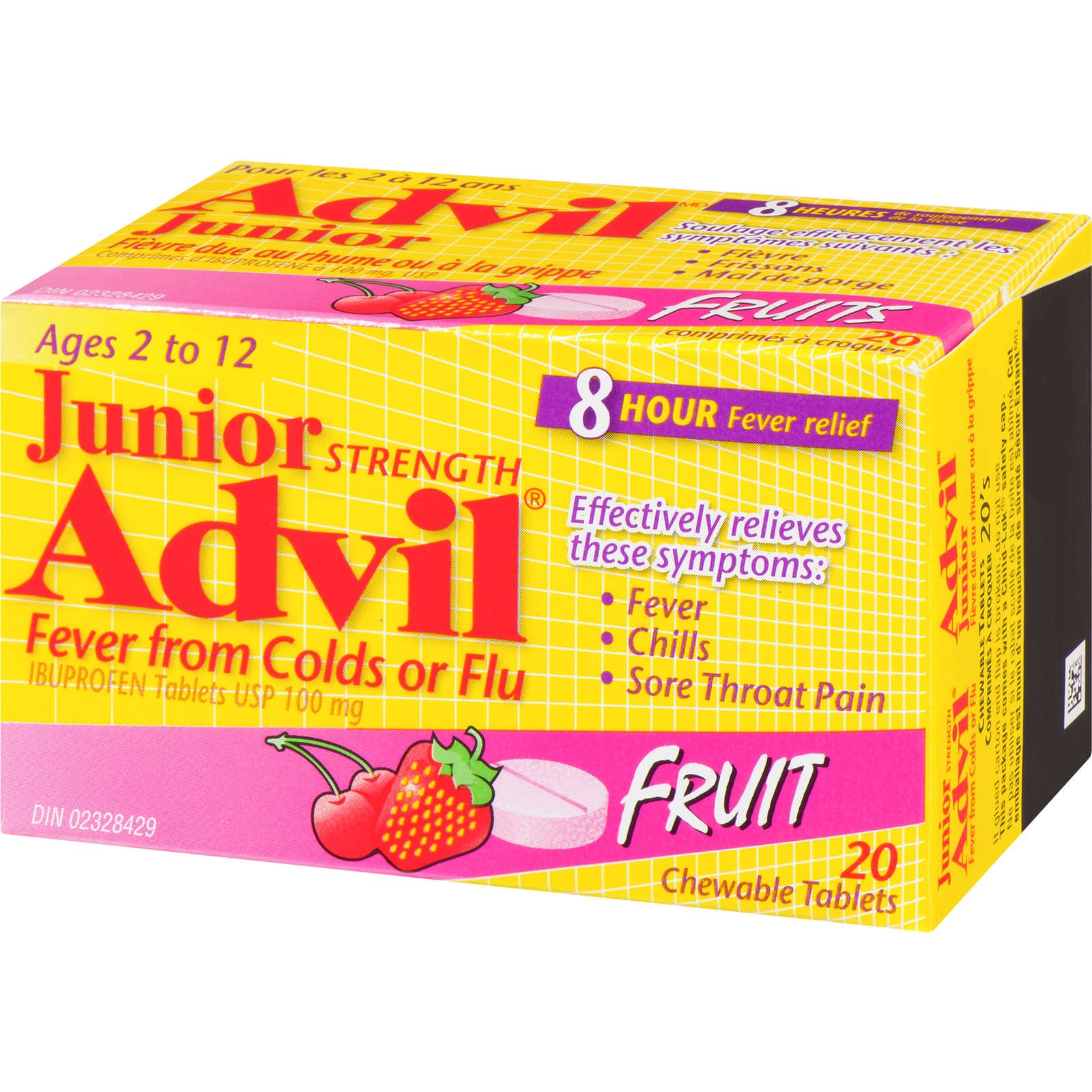 Junior Strength Advil Fever Relief from Colds or Flu Ibuprofen Chewable Tablets, Fruit, 20 Count