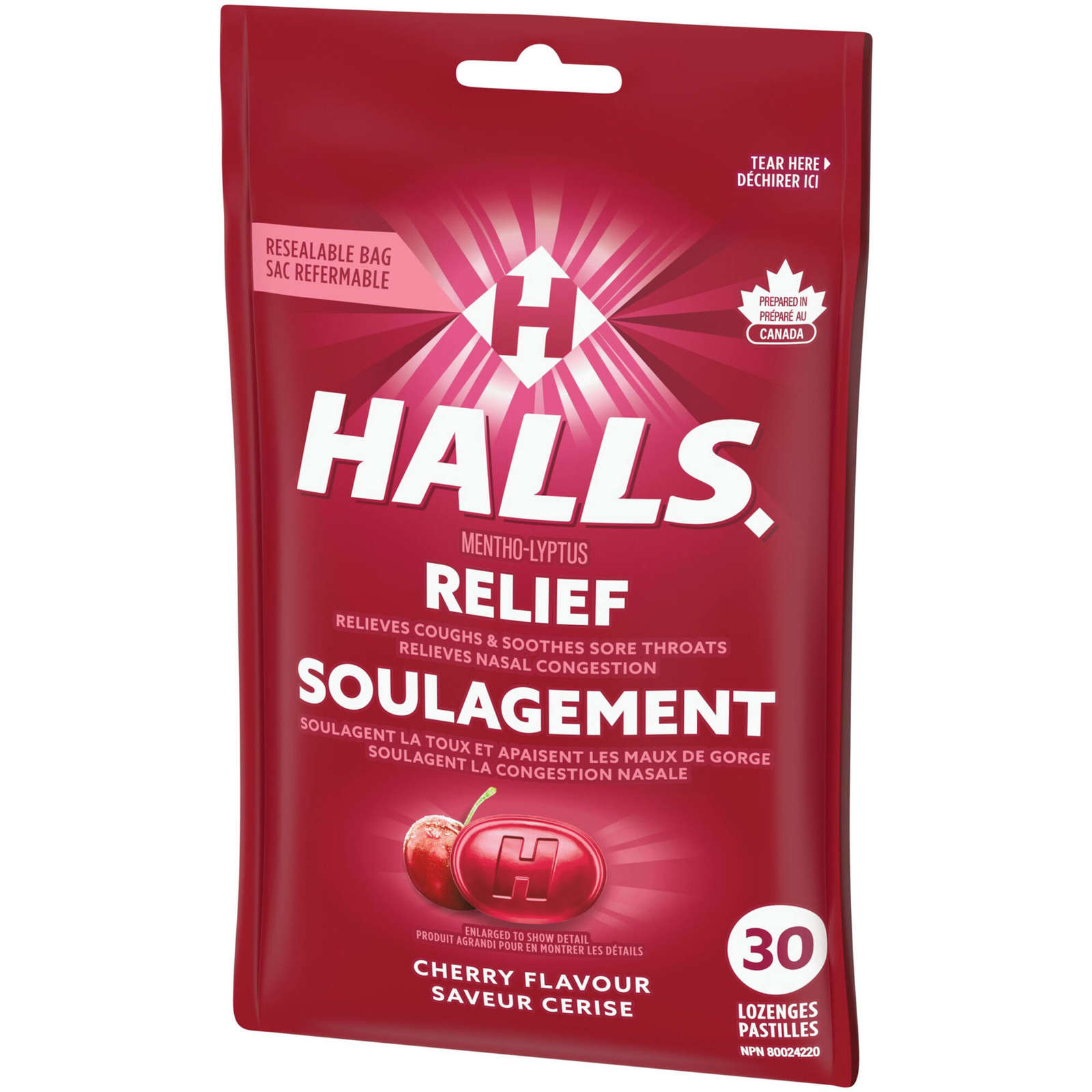 Halls Relief Mentho-Lyptus Cherry Flavour, 30 Cough Drops