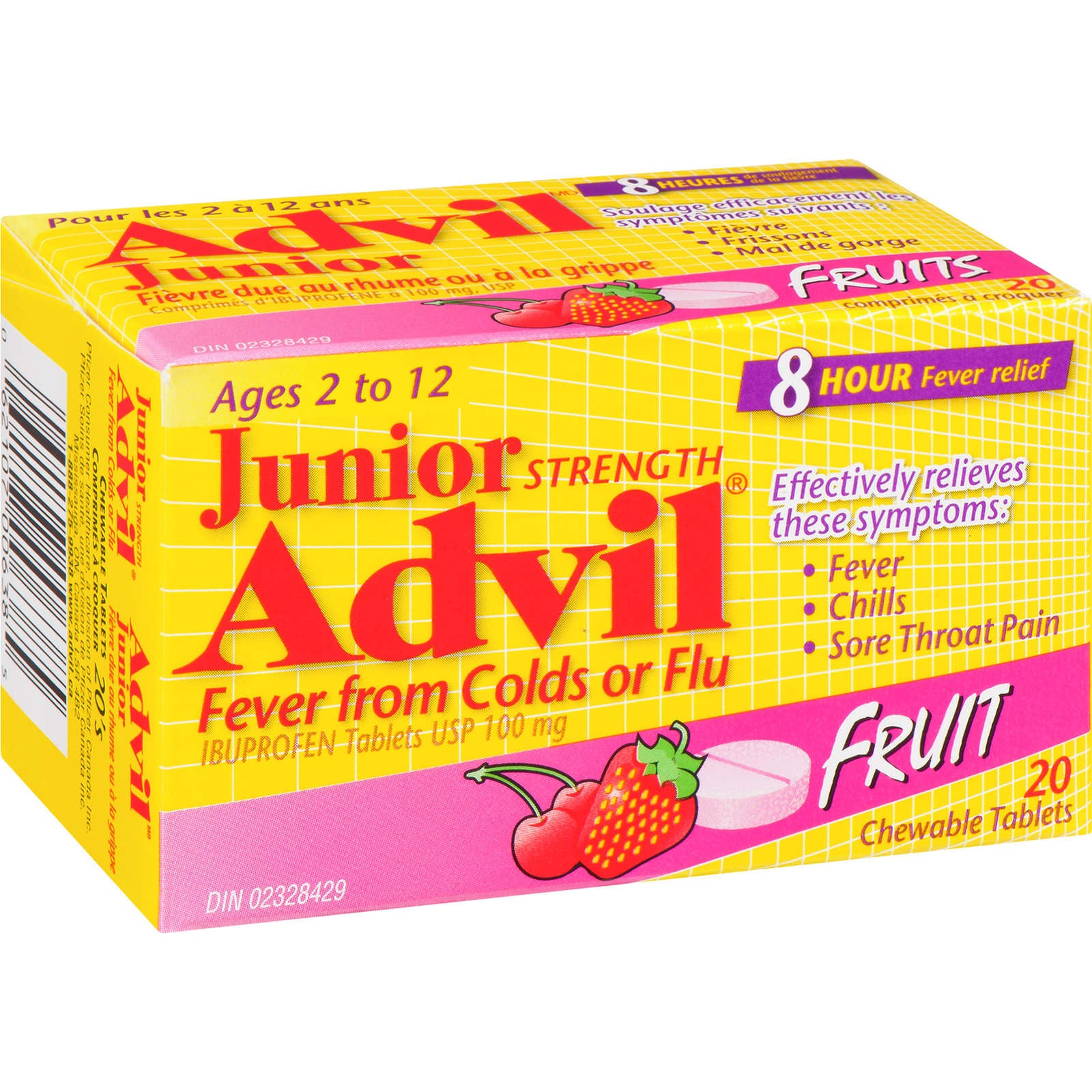 Junior Strength Advil Fever Relief from Colds or Flu Ibuprofen Chewable Tablets, Fruit, 20 Count
