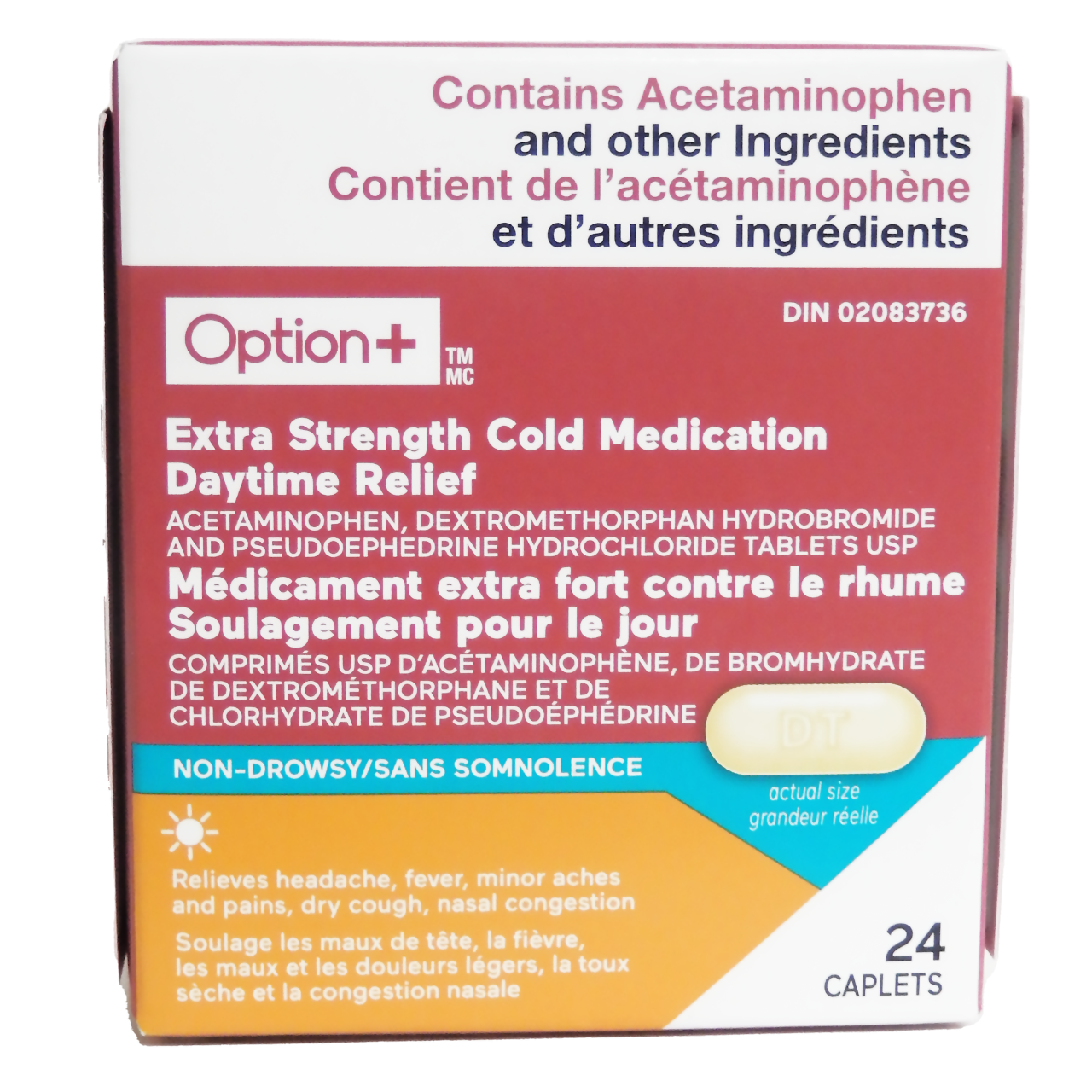 Option+ Extra Strength Cold Medication Daytime Relief | 24 Caplets