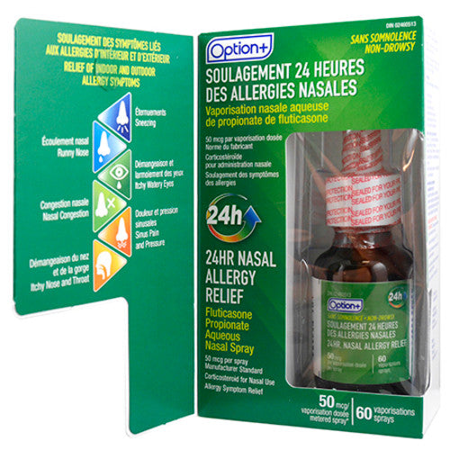 Option+ Fluticasone Propionate Aqueous Solution 24HR Nasal Allergy Relief | 60 Sprays