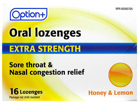 Option+ Extra Strength Oral Lozenges - Honey & Lemon Flavour | 16 Lozenges