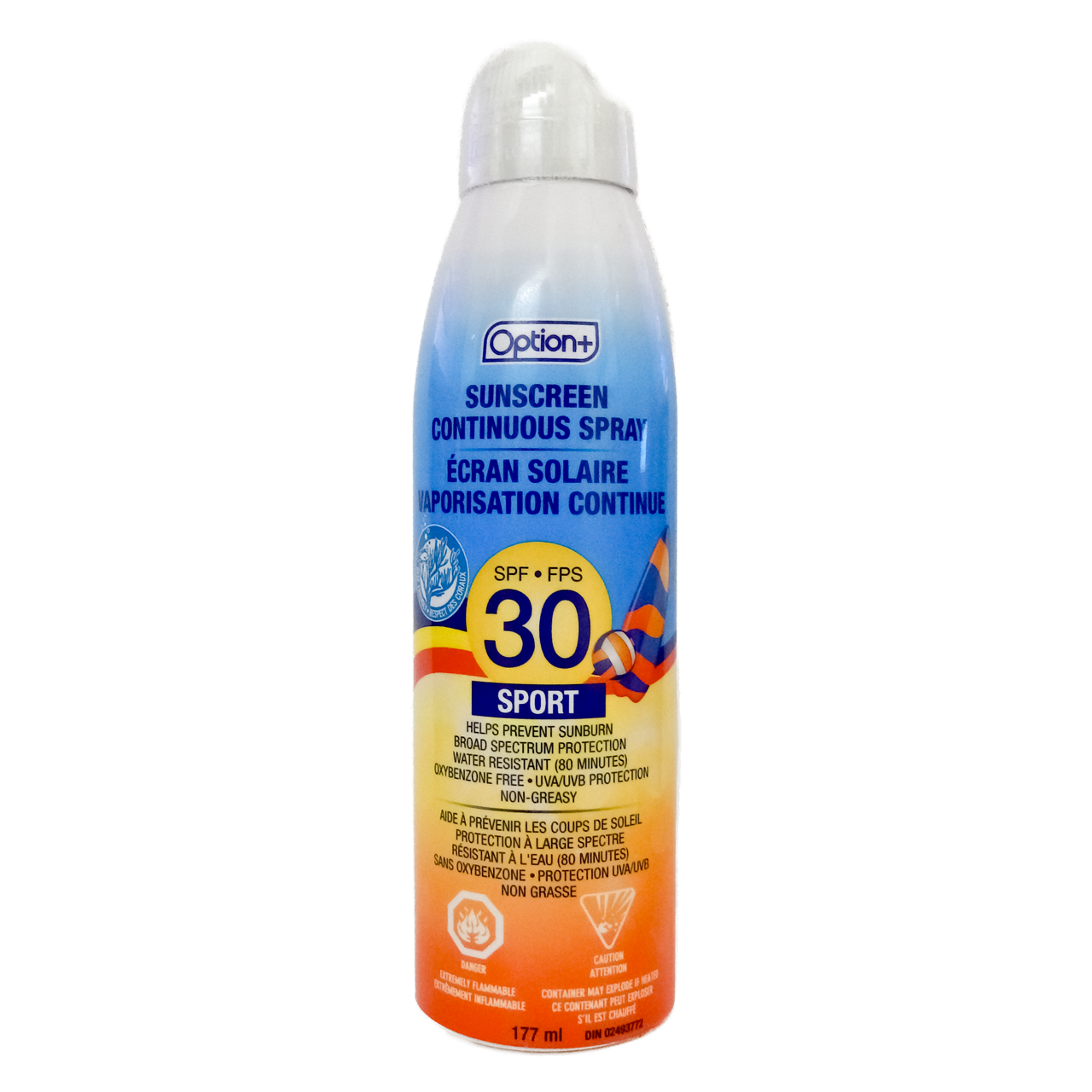 Option+ Sport Sunscreen SPF 30 Non Greasy Continuous Spray | 177 mL