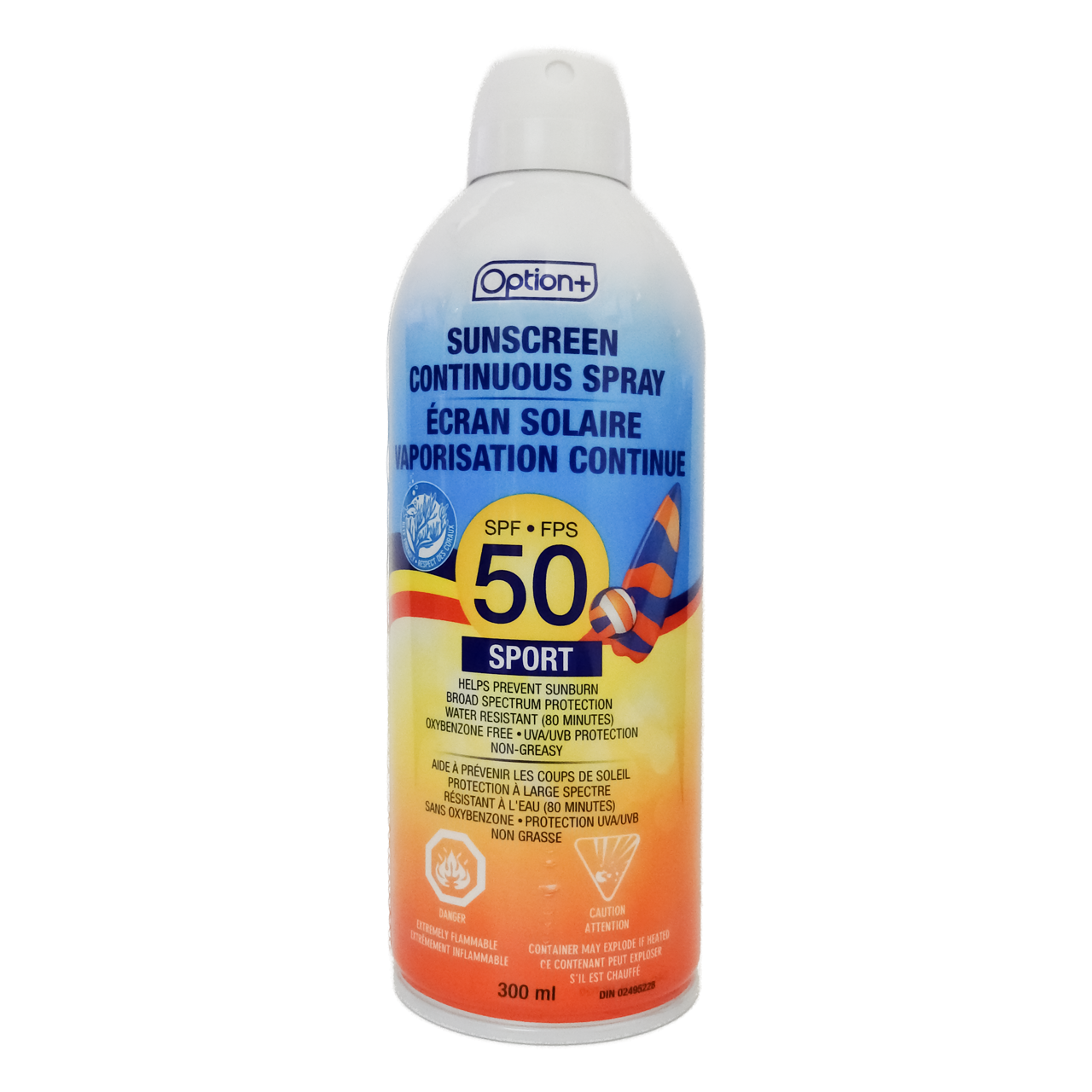 Option+ Sport Sunscreen SPF 50 Non Greasy Continuous Spray | 300 mL