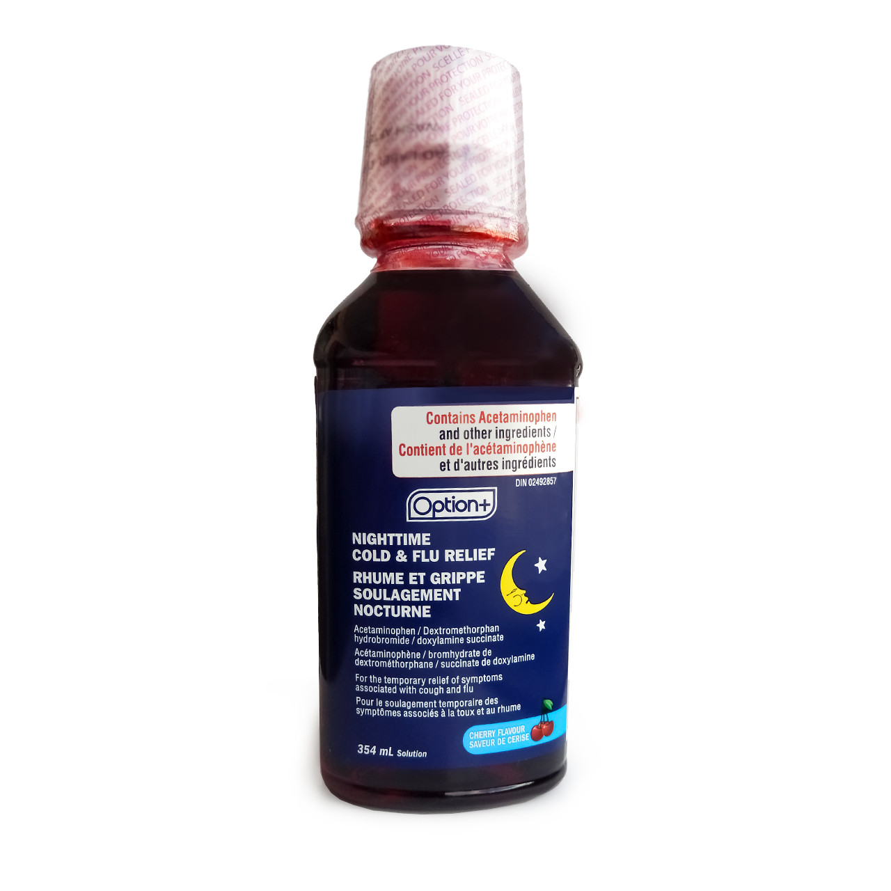 Option + - Nighttime Cold & Flu Relief Syrup - Cherry Flavour | 354 mL