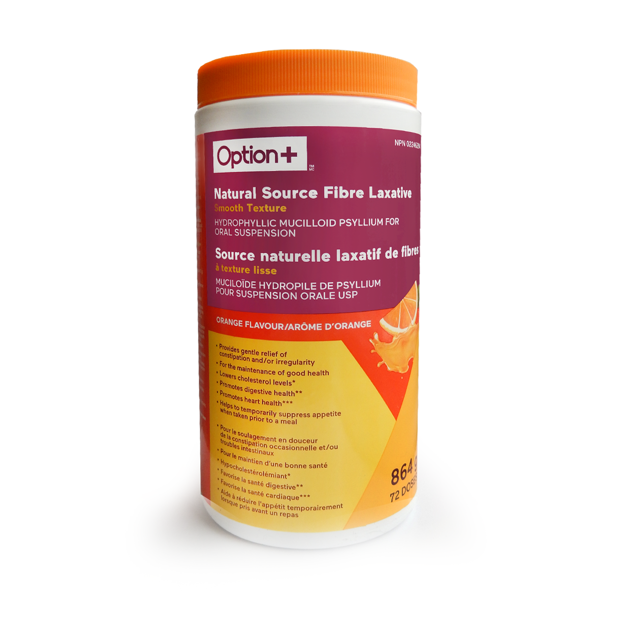 Option+ Smooth Texture Fibre Laxative - Sugar Formula Orange Flavour | 864 g