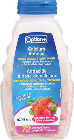 Option+ Calcium Antacid 1000 mg Assorted Berries Flavour | 72 Tablets