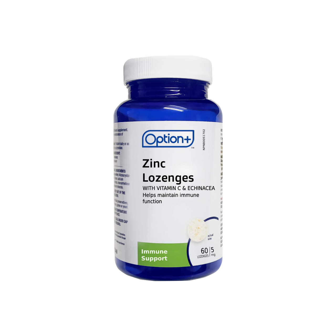 Option+ Zinc Lozenges With 5 mg Vitamin C & Echinacea  | 60 Lozenges