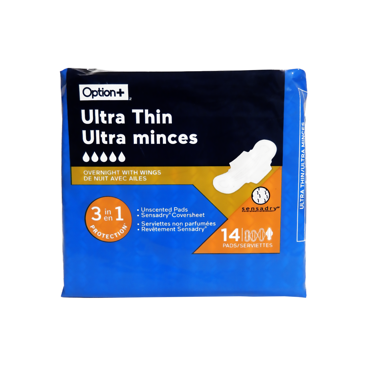 Option+ Ultra Thin 3IN1 Overnight Pads | 14 Pads