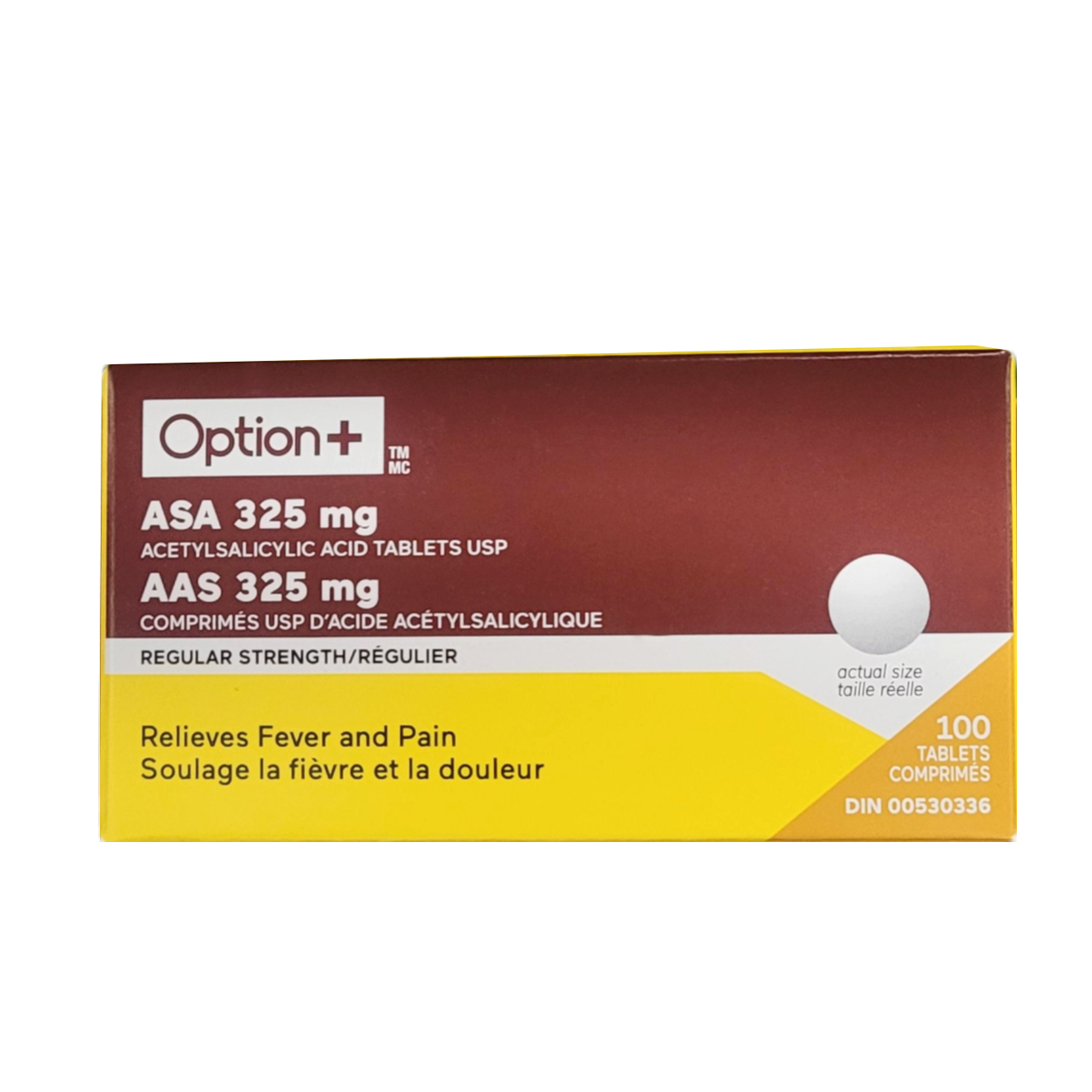 Option+ ASA Acetylsalicylic Acid  325 mg Regular Strength | 100 Tablets