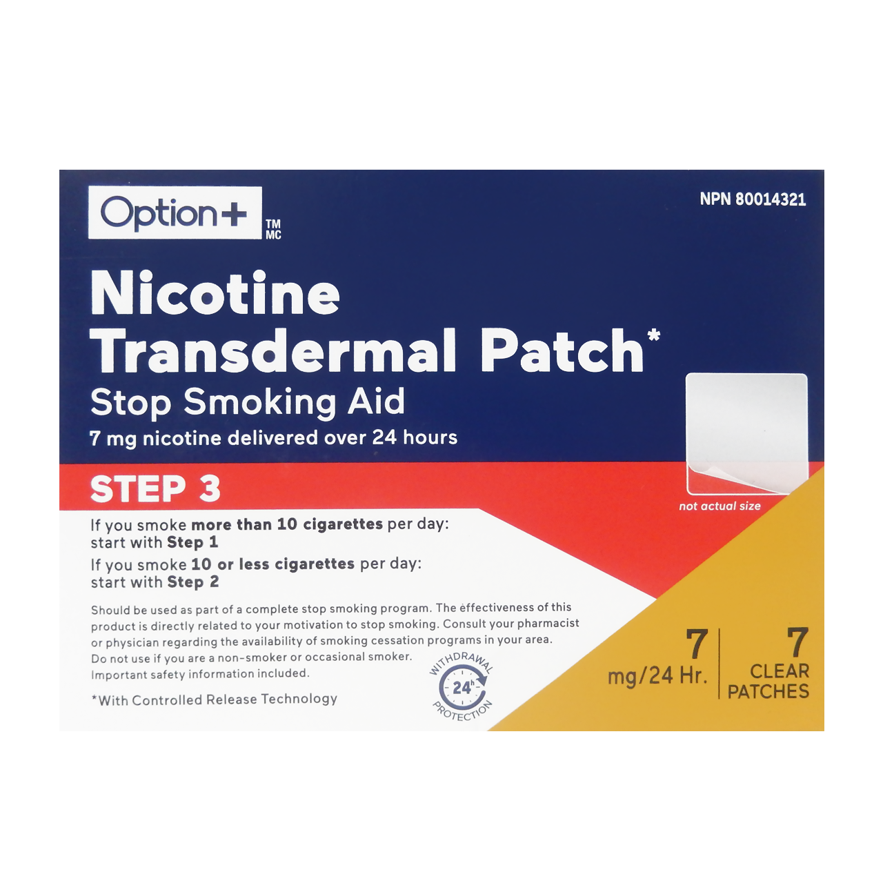 Option+ Nicotine Transdermal Patch 7 mg - Step 3 | 7 Clear Patches