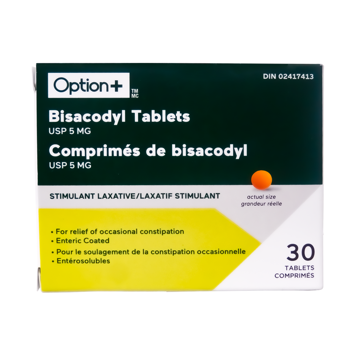 Option+ Stimulant Laxative Bisacodyl Tablets USP 5 mg | 30 Tablets