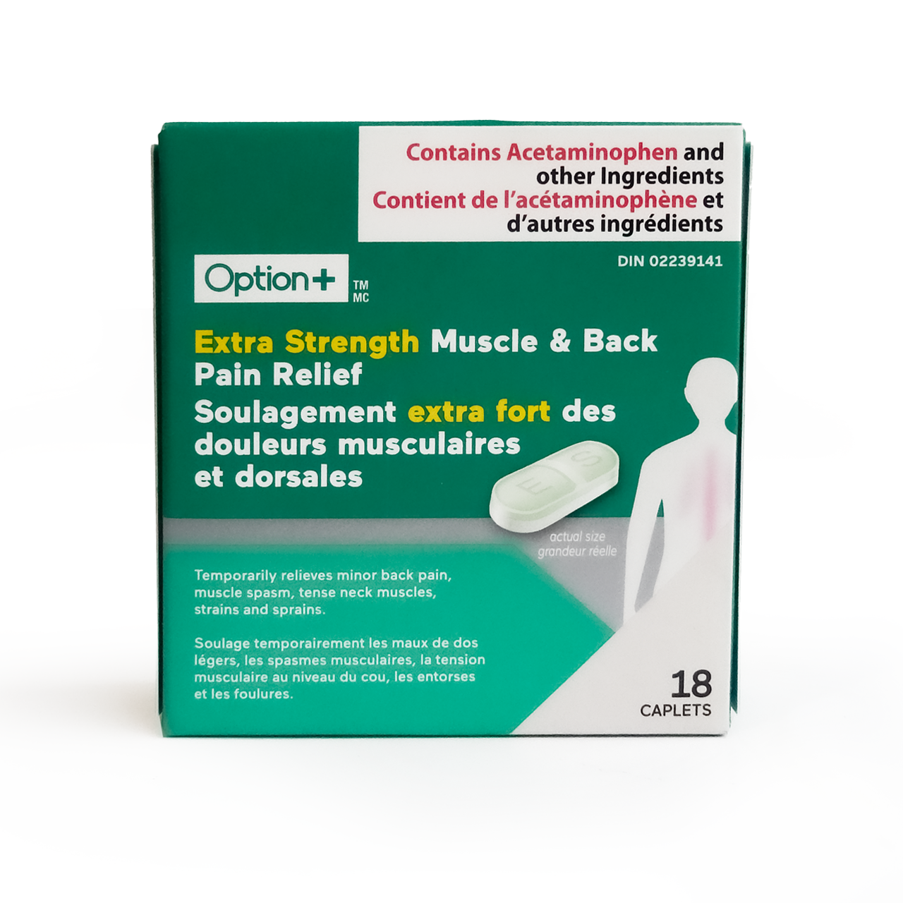 Option+ Extra Strength Muscle & Back Pain Relief | 18 caplets