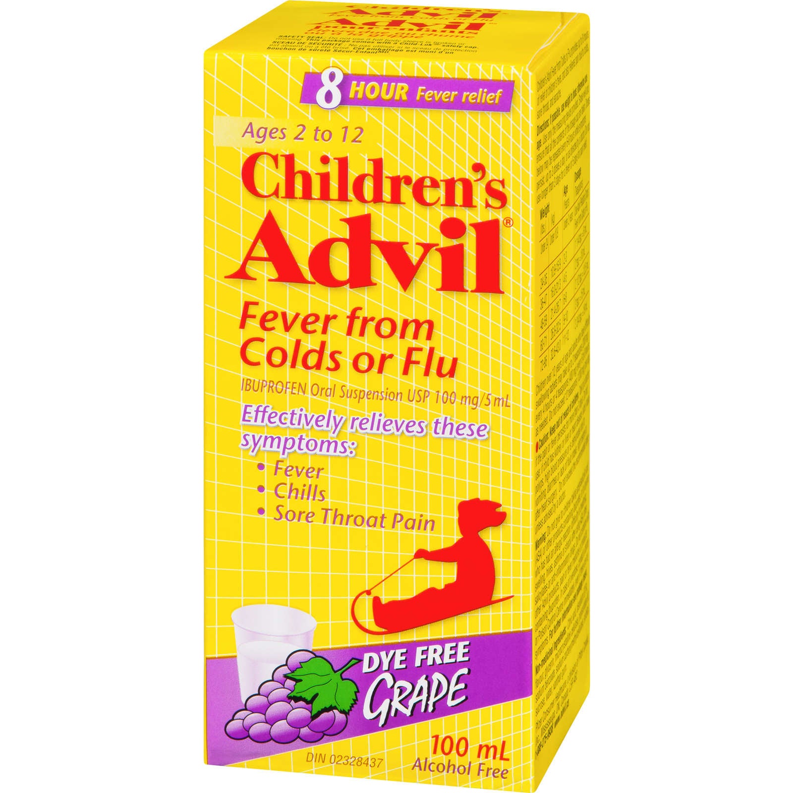 Children's Advil Fever From Colds or Flu Ibuprofen Oral Suspension USP 100 mg/5 mL Grape 100 mL