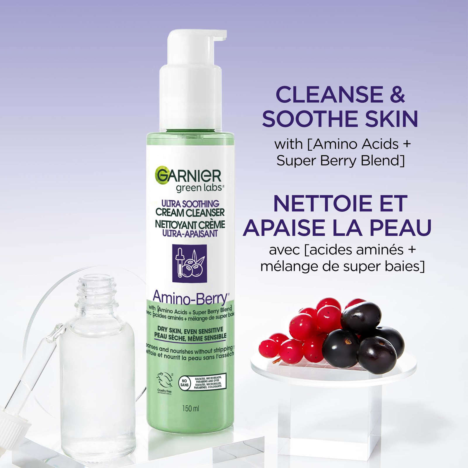 Green Labs Amino-Berry Soft Gentle Facial Cream Cleanser Hydrates and Soothes Skin