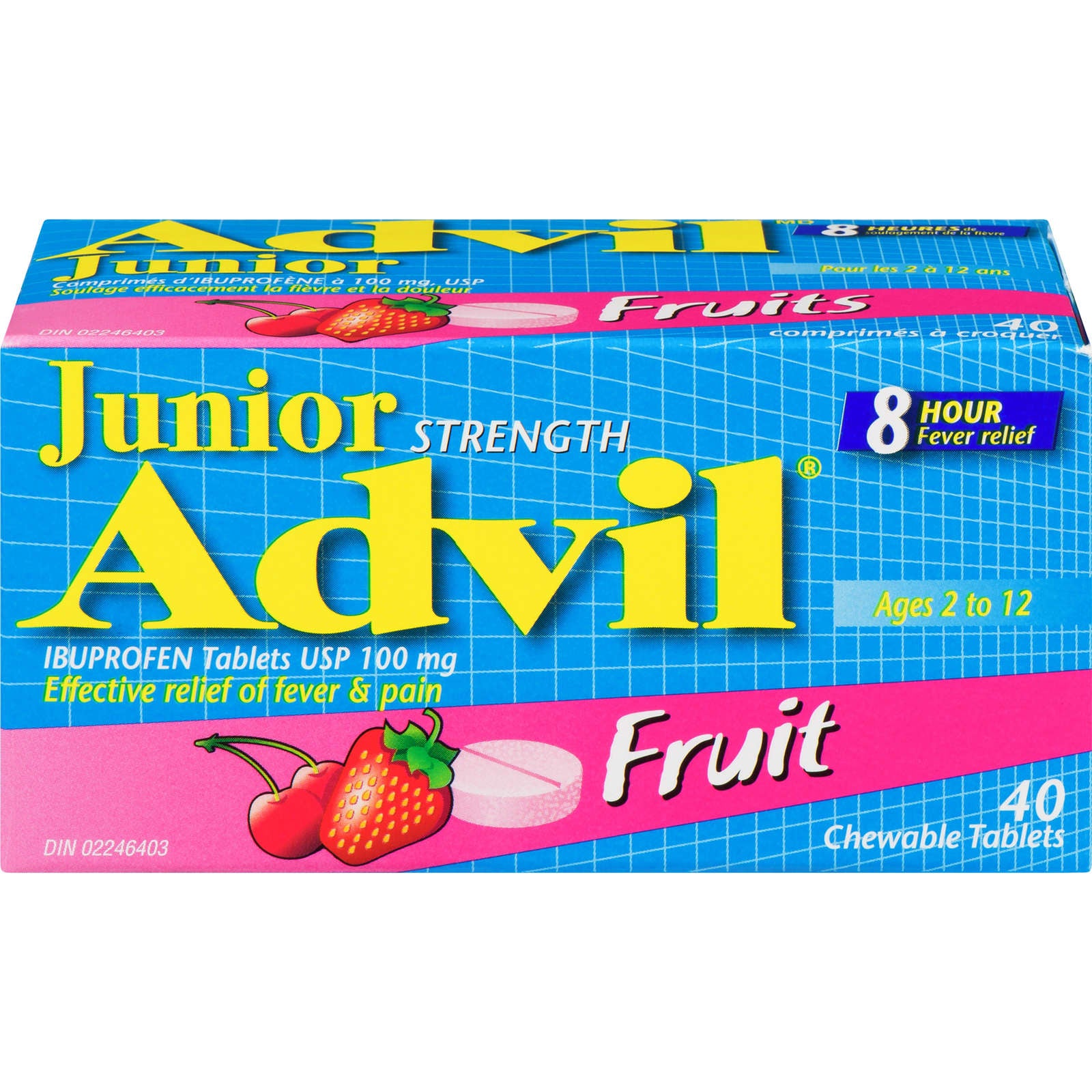 Junior Strength Advil Pain Reliever and Fever Reducer Ibuprofen Chewable Tablets, Fruit, 40 Count