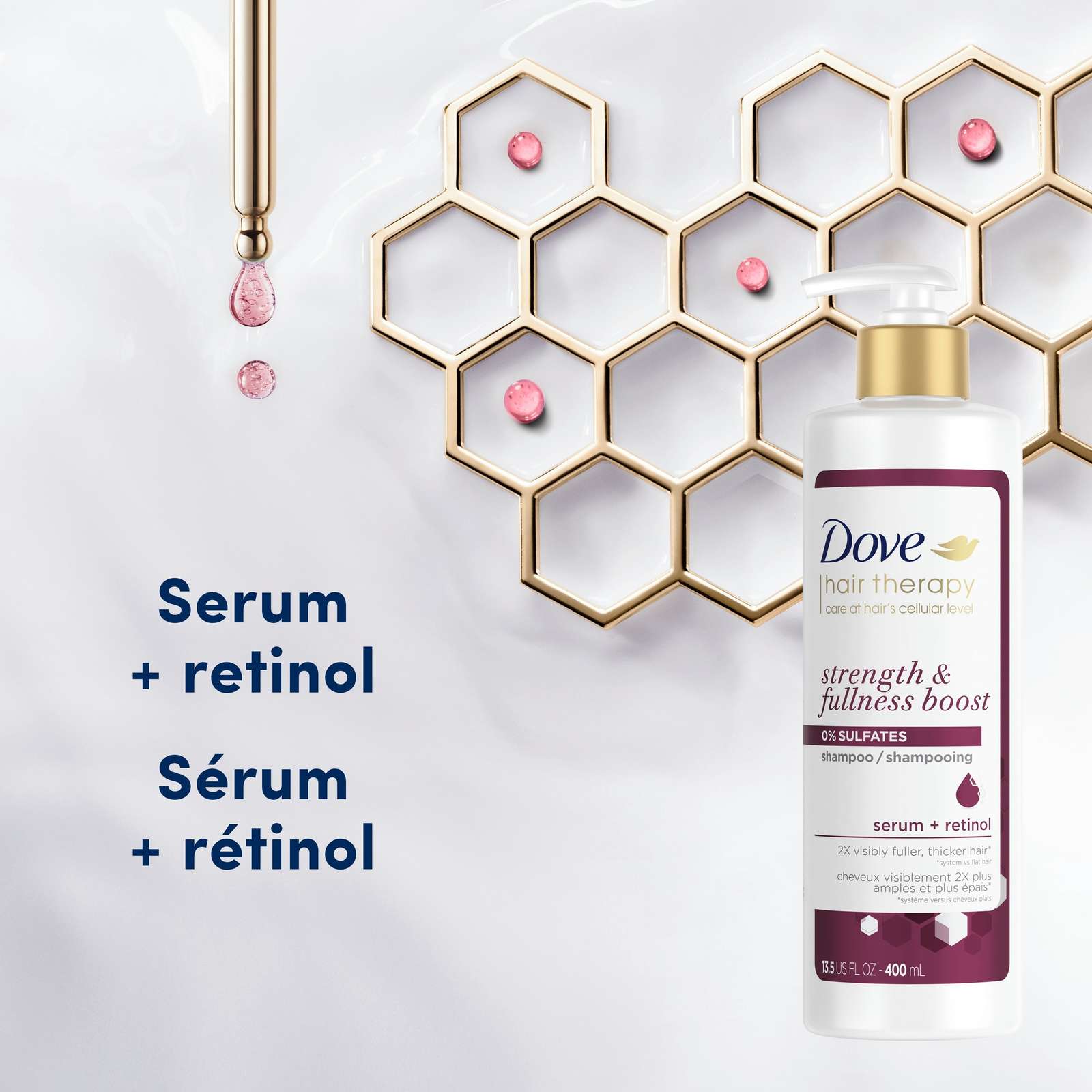 Dove Hair Therapy Shampoo for fine, thin hair Strength & Fullness Boost 0% sulfates shampoo for 2X visibly fuller, thicker hair 400 ml