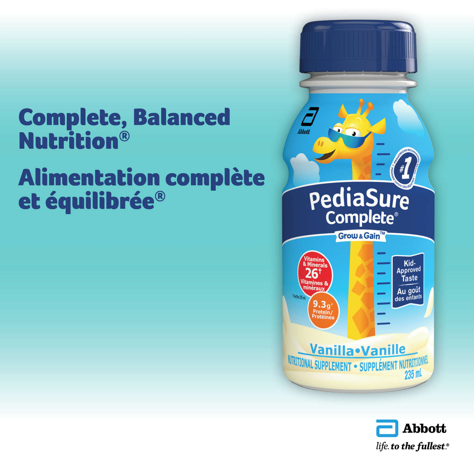 PediaSure Complete®, Nutritional Supplement, 4 x 235 mL, Vanilla – Kids nutritional shake containing DHA and vitamins, helps promote weight gains when taken twice a day