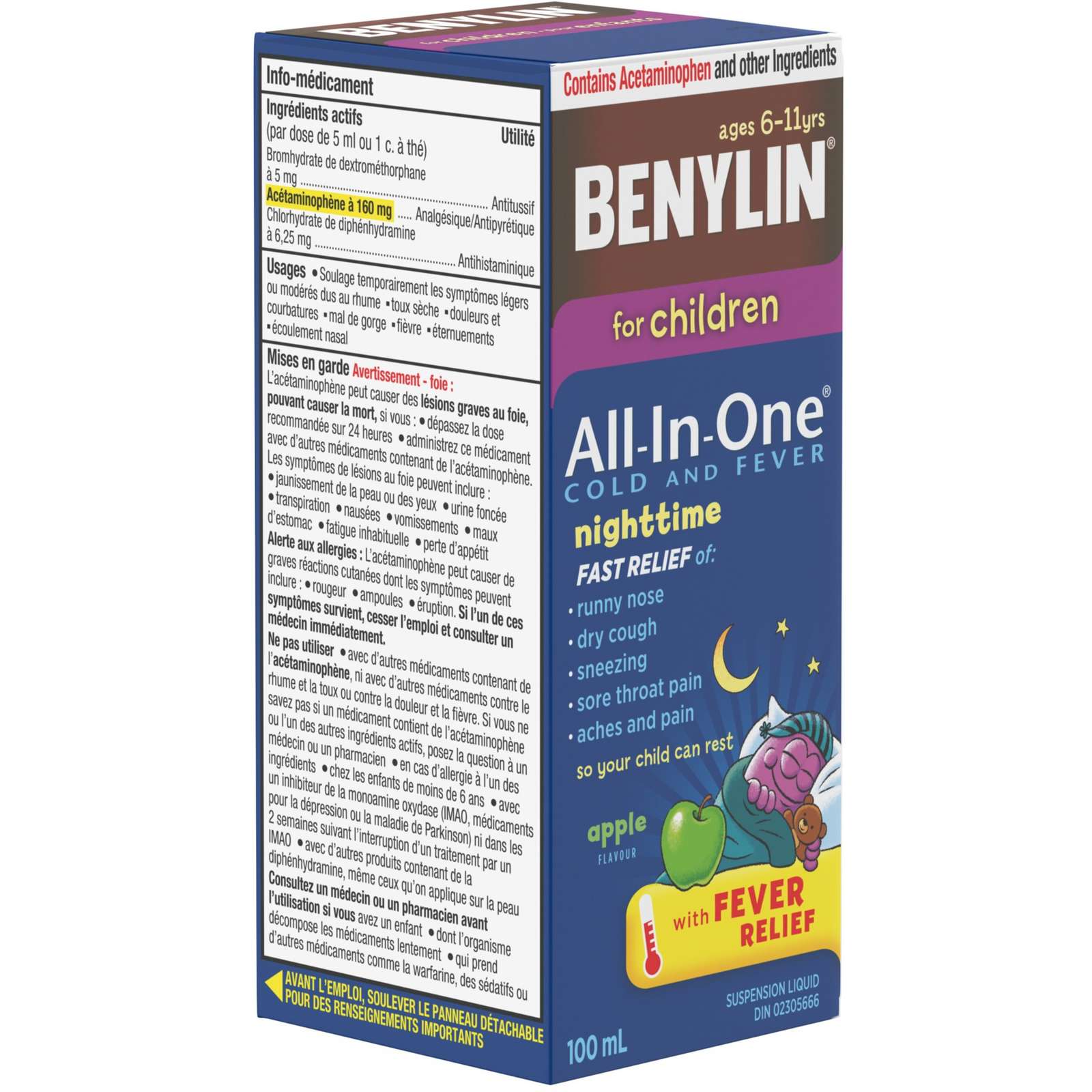 Childrens' All-In-One Cold & Fever, Night Liquid, Apple