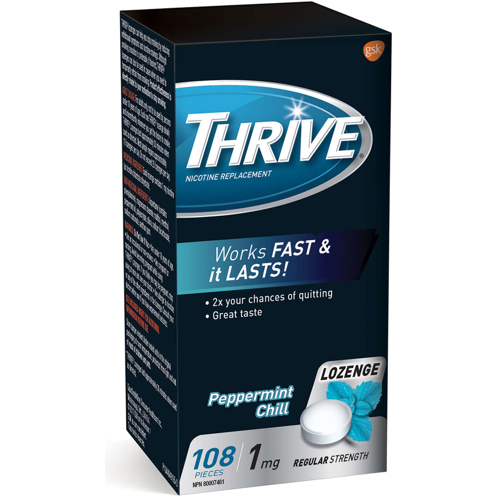 Thrive Lozenges 1mg Regular Strength Nicotine Replacement Mint 108 count